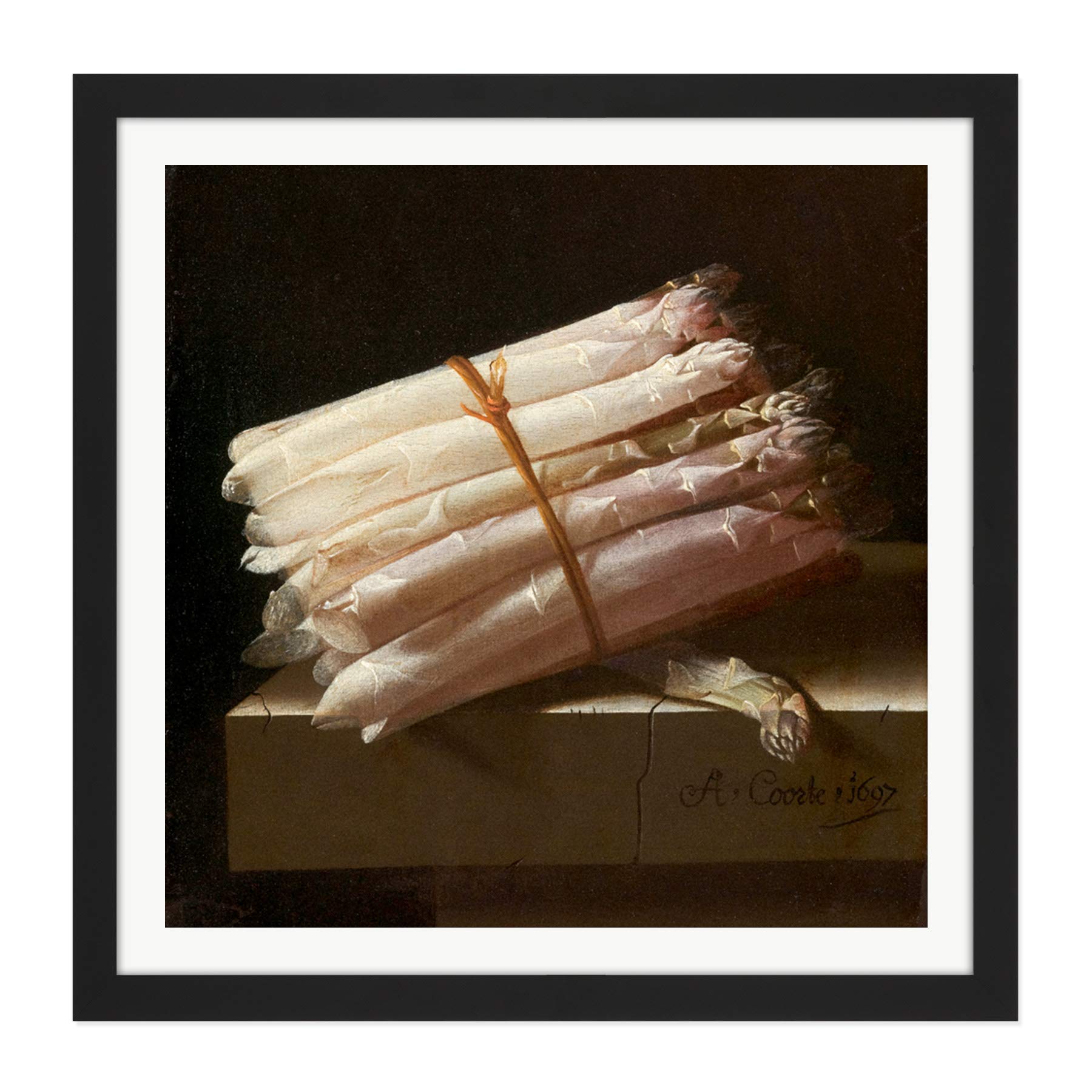 Artery8 Adriaen Coorte Still Life With Asparagus Painting Square Wooden Framed Wall Art Print Picture 16X16 Inch