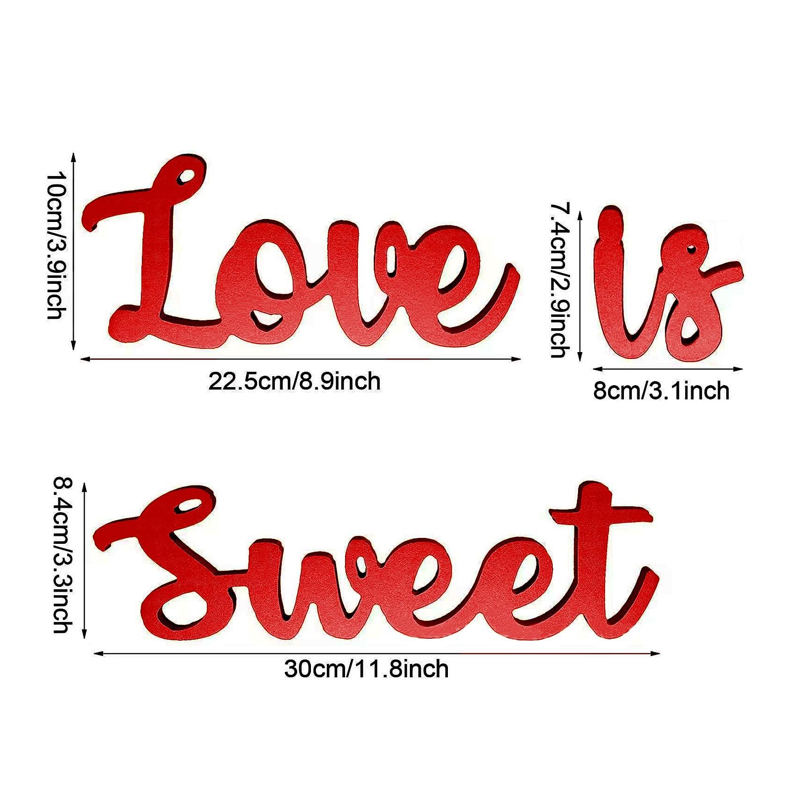 Qianly Cartello in Legno con Scritta Love IS Sweet per, Decorazione da Tavolo con Stampa, Accessori per Foto di Fidanz, Rosso