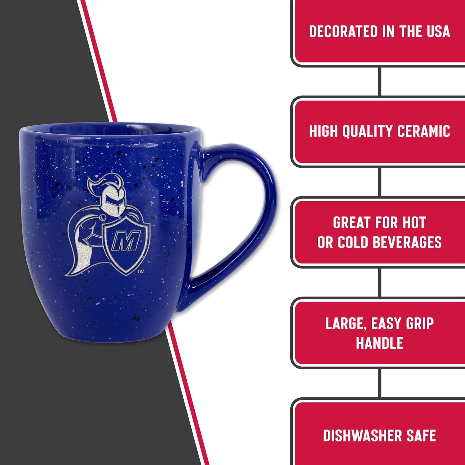 Rico Industries NCAA 16 oz Team Color Laser Engraved Speckled Ceramic Coffee Mug (M Schools) - Image 5