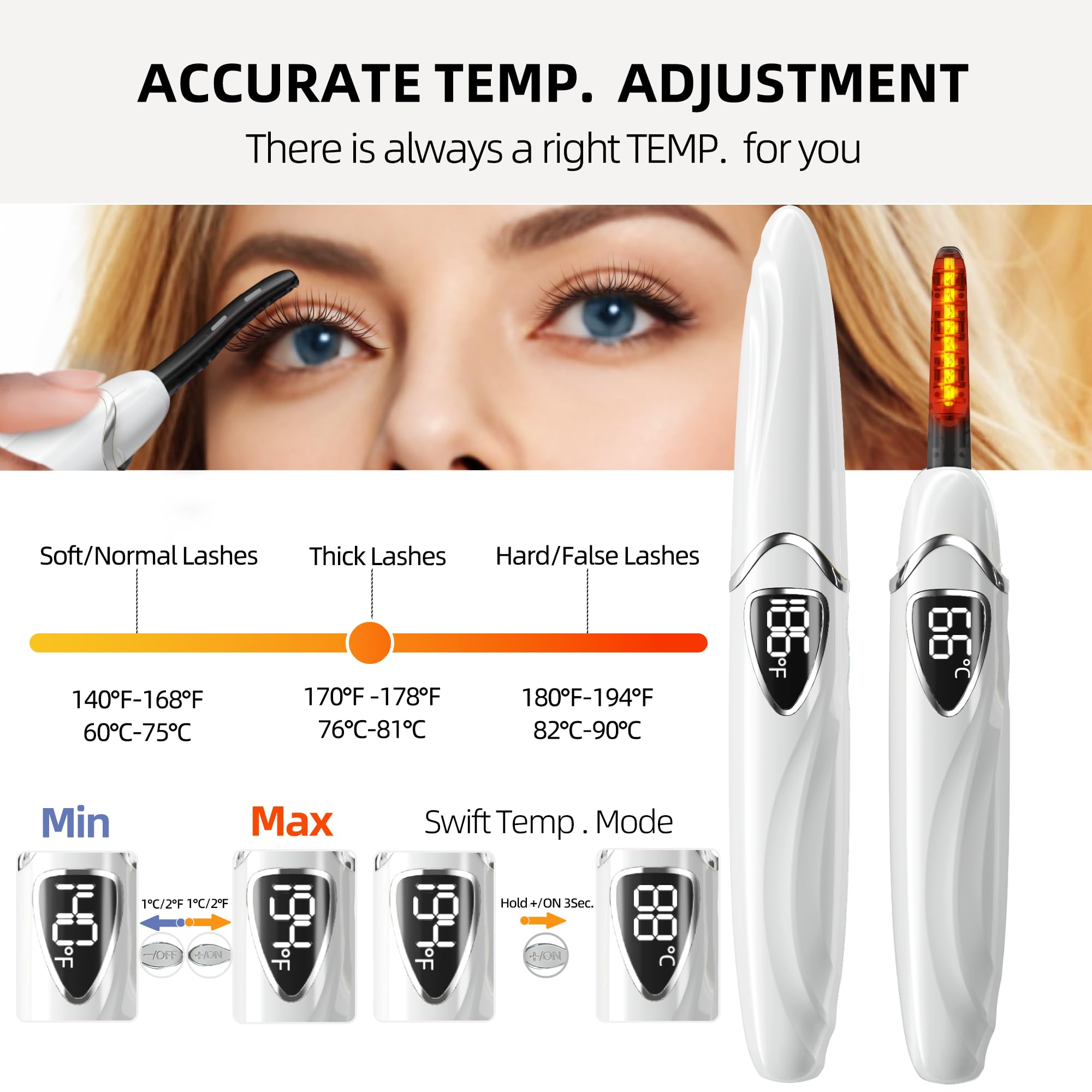 Heated Eyelash Curler, S600 Heated Lash Curler, rechargeable, chauffage rapide et durable pendant 24 heures pour maquillage naturel (Chalk White/Silver, S600-148MM)