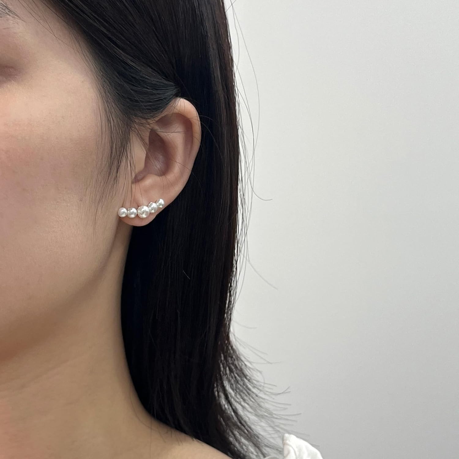 Sterling Silver Pearl Crawler Earrings Studs Handmade 5 Cultured Freshwater Pearls Climber Earrings - Image 5