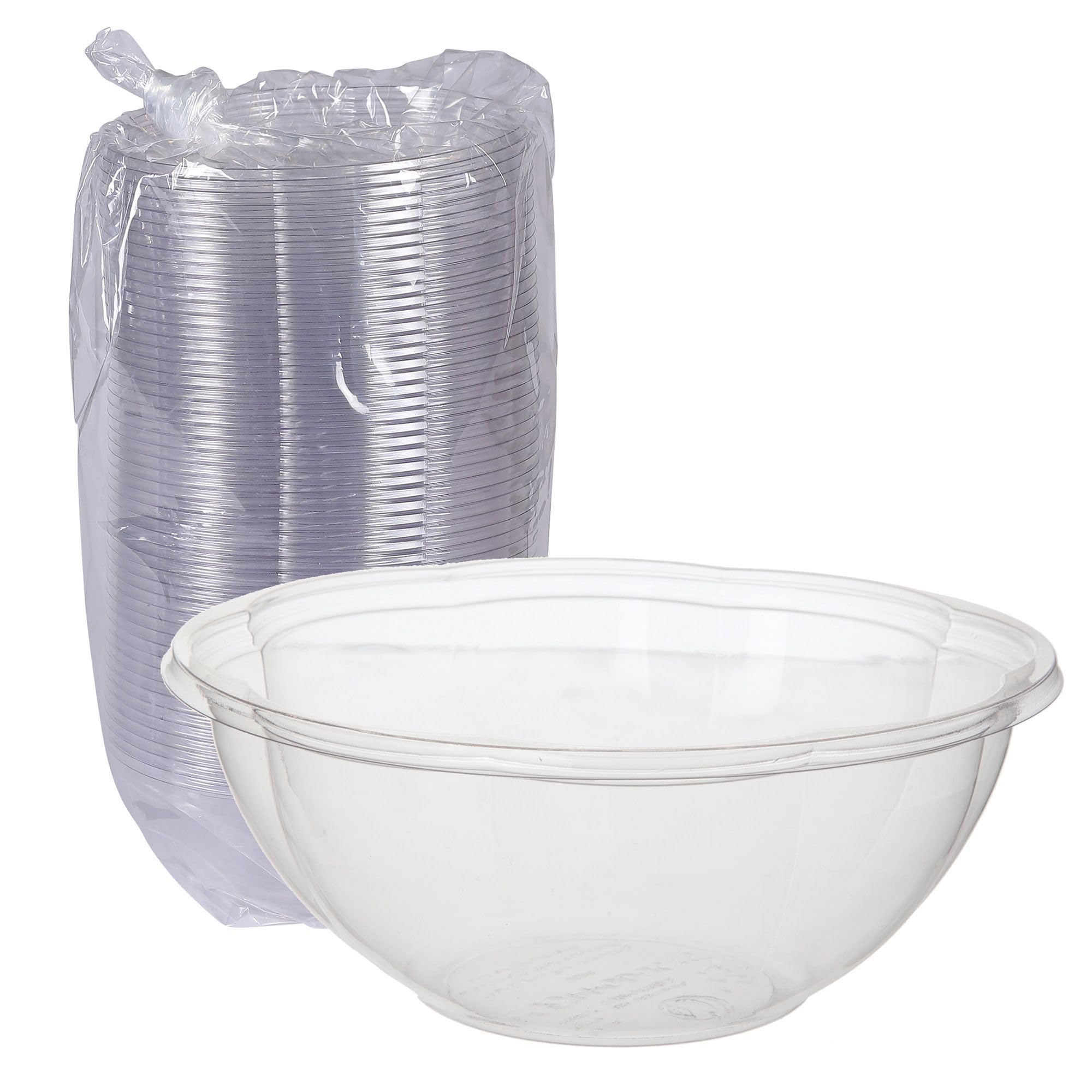 Eco-Products Compostable Clear PLA Plastic 24oz Salad Bowl No Lid, Pack of 50, Disposable Round To Go Cold Food Containers, Lids Sold Separately,