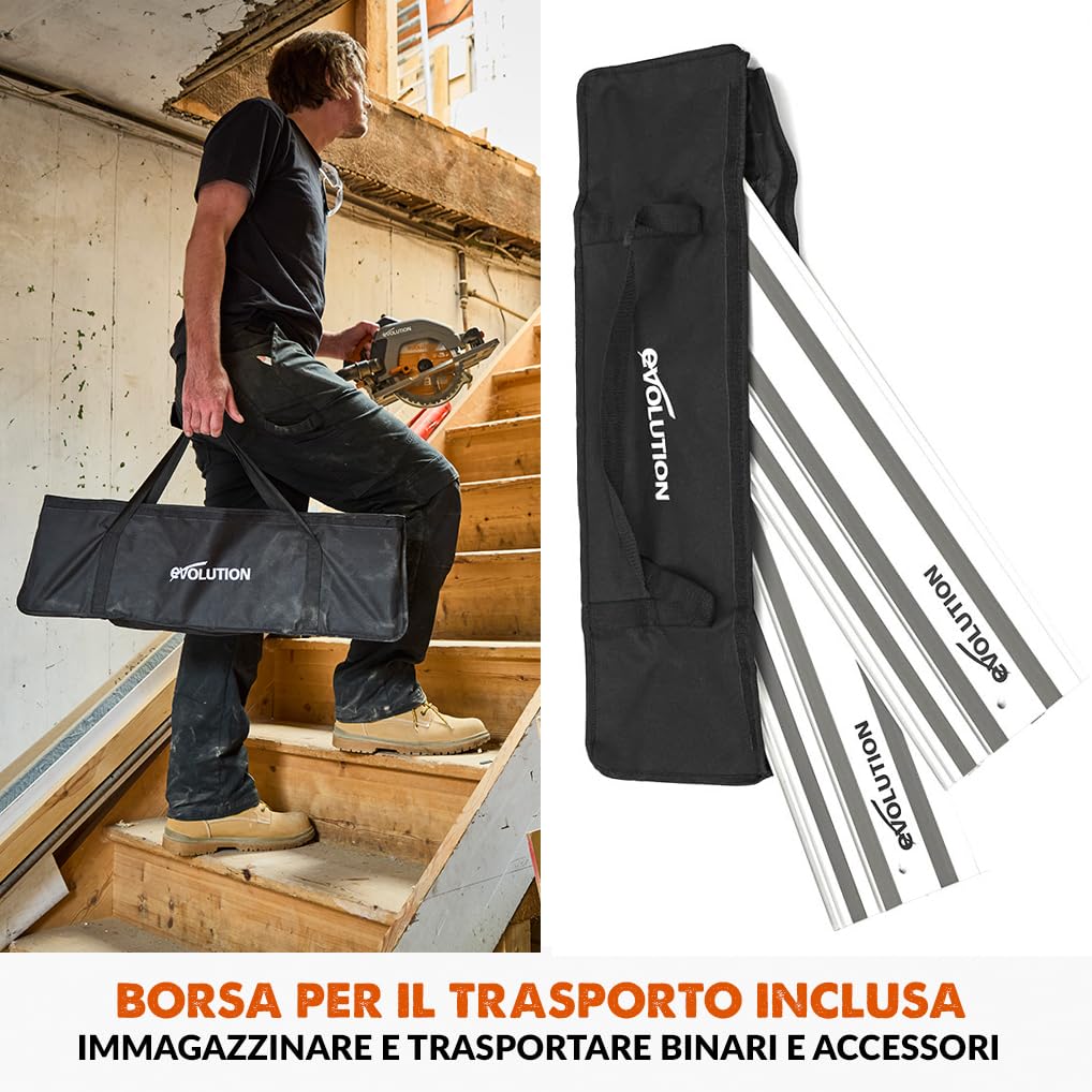Evolution Power Tools ST1400-G2 Guida per Seghe Circolari/Binario | Universale per la maggior parte delle marche Makita, Bosch, Festool | 1,4 m (2 x 700 mm) Accessorio di arresto finale incluso