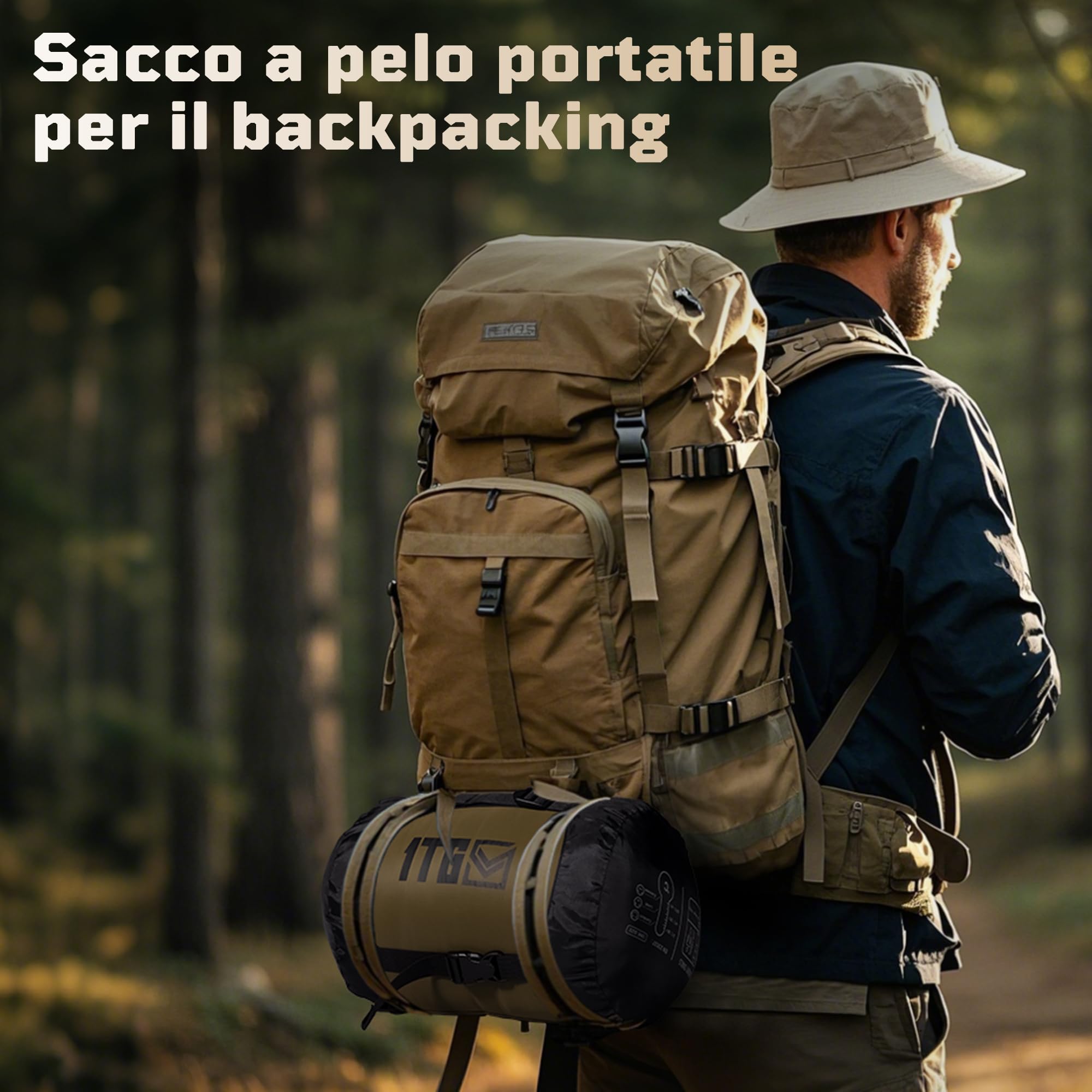 1TG Tactical Śpiwór na 4 pory roku, śpiwór dla dorosłych, kompaktowy i ciepły, do użytku na zewnątrz. Kemping, trekking, podróż (do 185 cm)