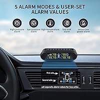 Vista 3 de Sistema de monitoreo de presión de neumáticos B-Qtech RV Solar inalámbrico TPMS de alta luminosidad para remolque, autocaravana (0~199 PSI) con 6