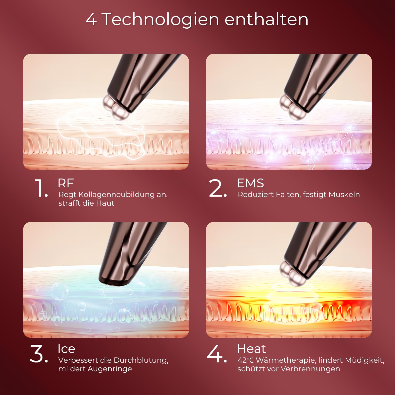 CARER SPARK Augenmassagegerät EMS Gesichtsmassagegerät Antifalten Anti-Aging mit RF Vibration Beheizte Eis für Gegen Tränensäcke Dunkle Kreise Schwellungen Anti Falten Anti Aging