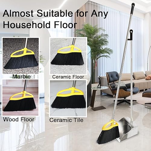 Miniatura 14 de Escoba de cerdas suaves para interiores con mango largo, escoba de barrido suave para pisos, escoba de cocina