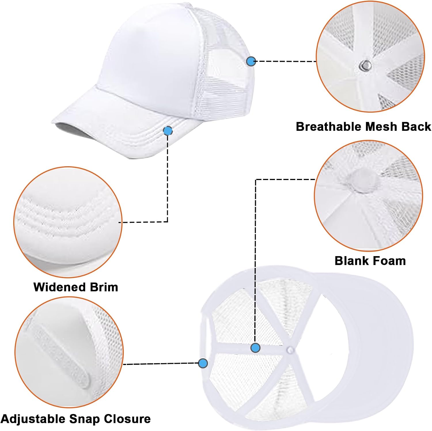 6/12 Pcs Trucker Hats Bulk Blank Mesh Sublimation Blank Hats Adjustable Baseball Caps Hats for Men and Women