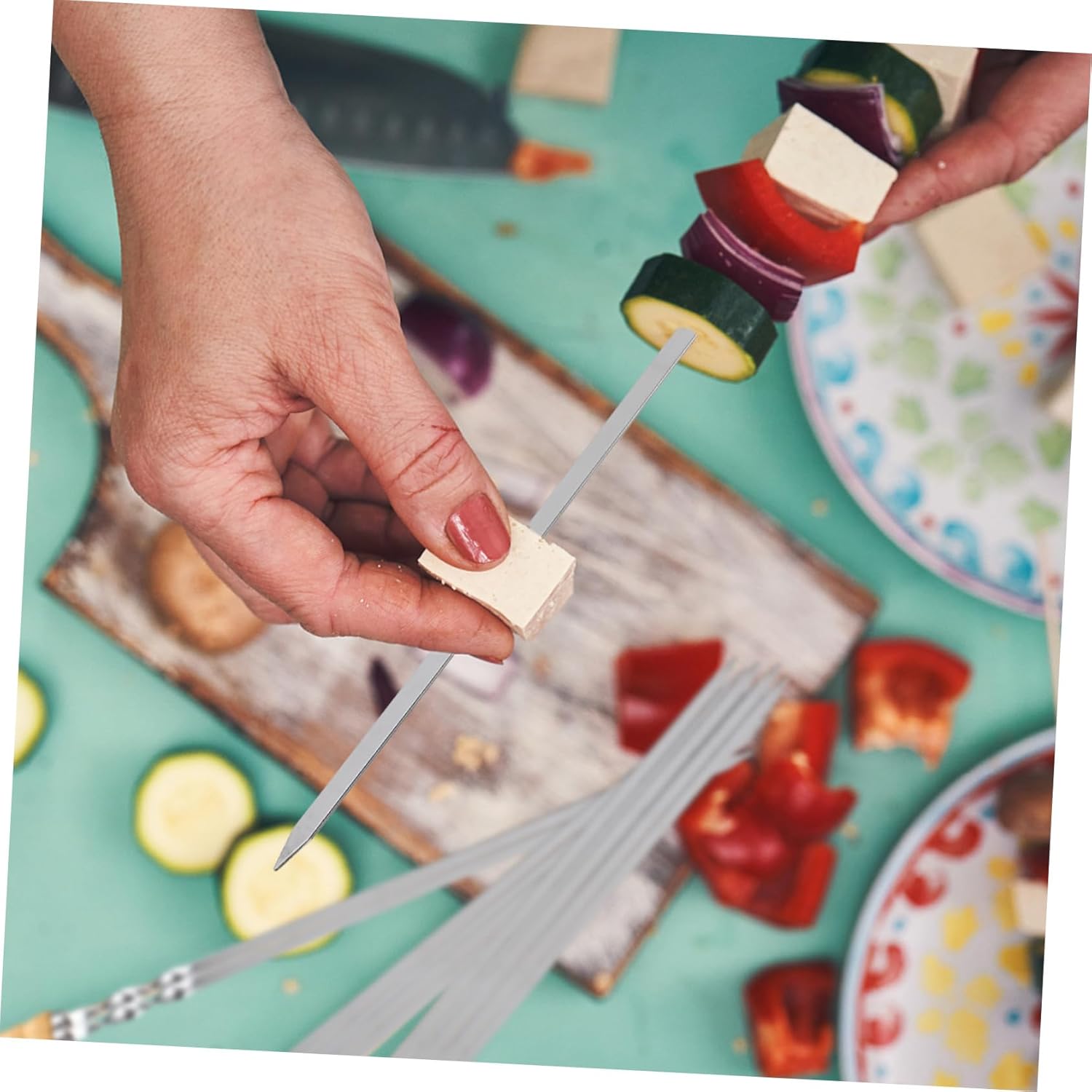 Balacoo 18pcs Bbq Skewers Stainless Steel Bbq Sticks Wooden Handle for Chicken Kebab Cooking Accessories Heat Resistant