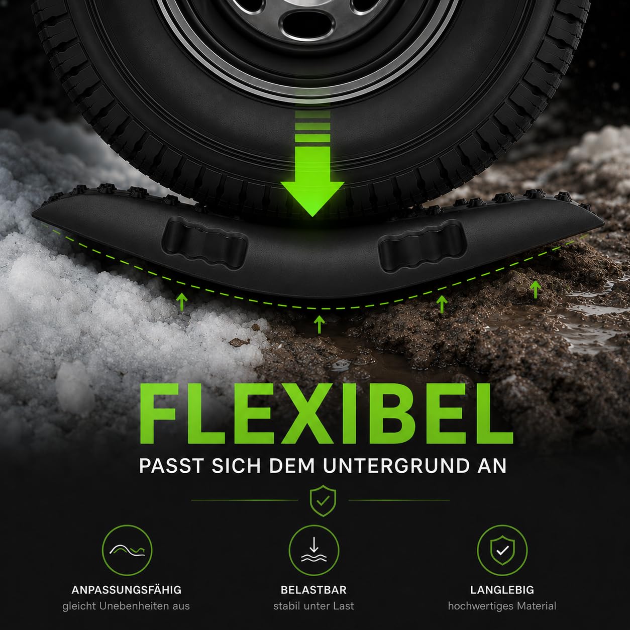 Sandbleche 2er Set Schwarz, Offroad Anfahrhilfe bis 10 t pro Paar für Wohnmobil, SUV, 4x4, Van & Camping, 107 x 31 x 6 cm, Recovery Boards & Sandboards mit Tasche