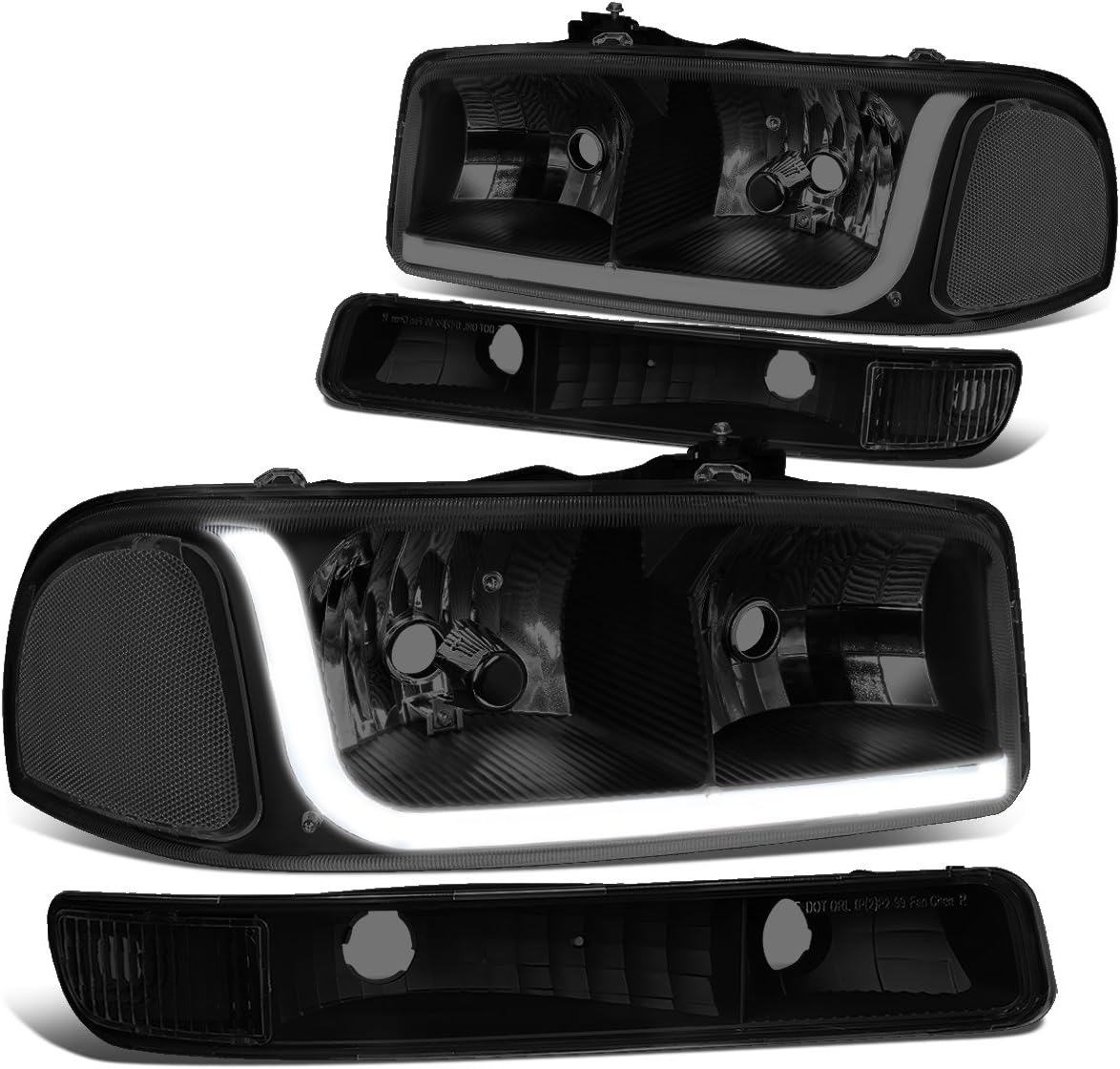 DNA MOTORING HL-OEM-SIE99-4P-CH-AM Chrome Amber Headlights Compatible with 99-07 Sierra Yukon