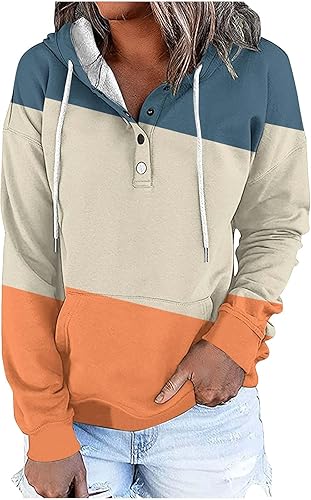 DOLKFU Sudadera de manga larga con cuello para mujer, con estampado gráfico degradado, con botones, ajuste holgado, ropa de otoño