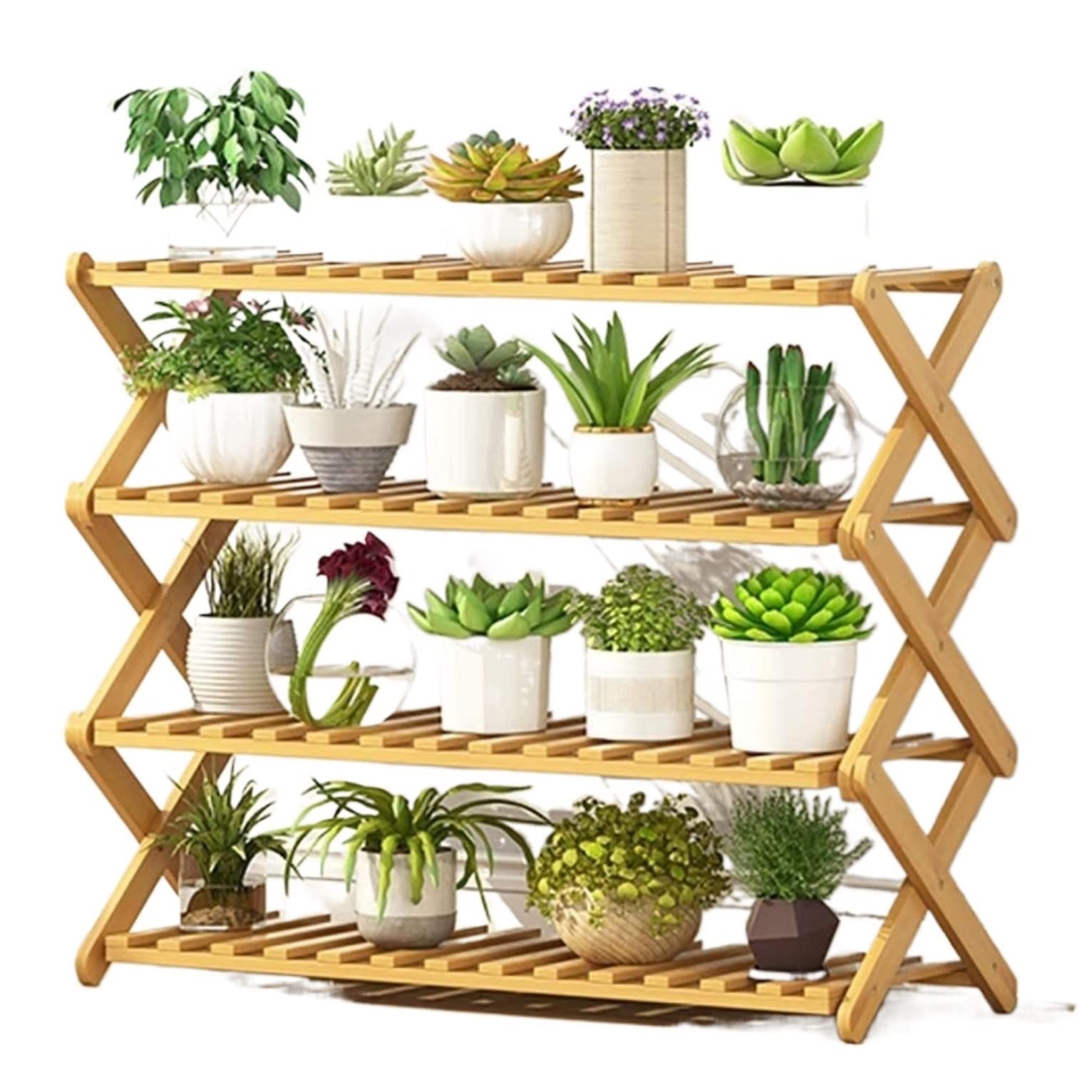 DFGHNBVC Plant Stand Plant Shelves Flower Holder Bamboo Wood Plant Shelf Folding Flower Display Stand Indoor Display Stand Home Patio Garden Flower Stand Plant Shelf Plant Rack,A-58 * 31 * 80Cm