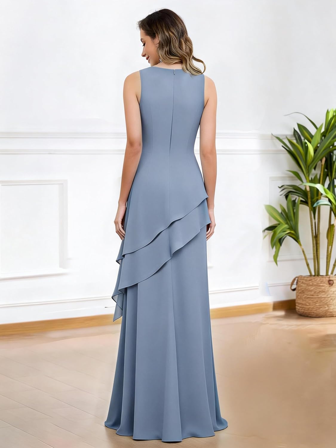2 Piece Chiffon Mother of Bride Dresses with Jackets Floor Length A-Line Tiered Formal Evening Dresses for Women - Image 5