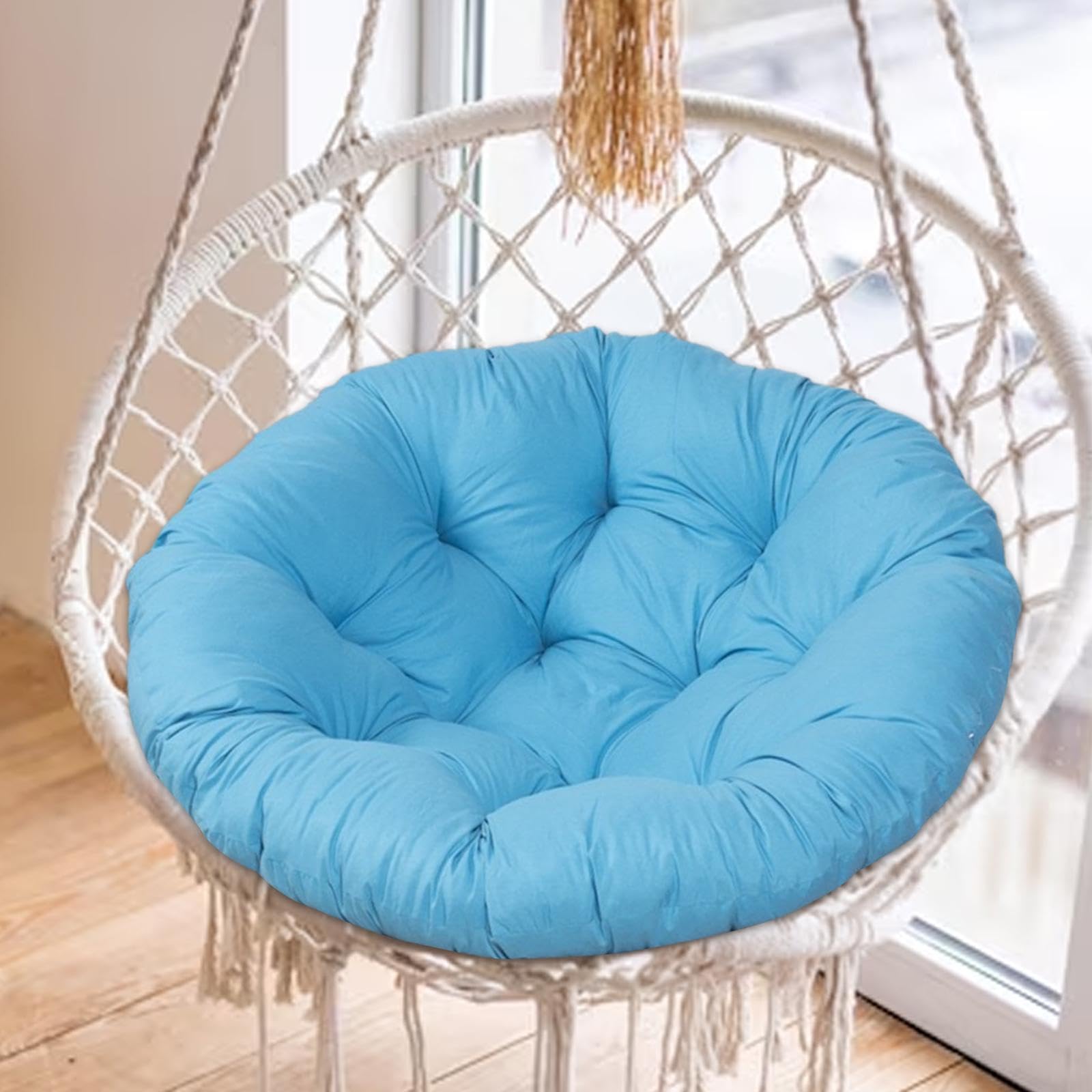 Sharplace Coussin de siège rond rembourré en forme d'œuf, 50cm, coussin de chaise suspendu, résistant à l'eau, lavable, tapis de chaise de Patio pour chambre à, Bleu ciel