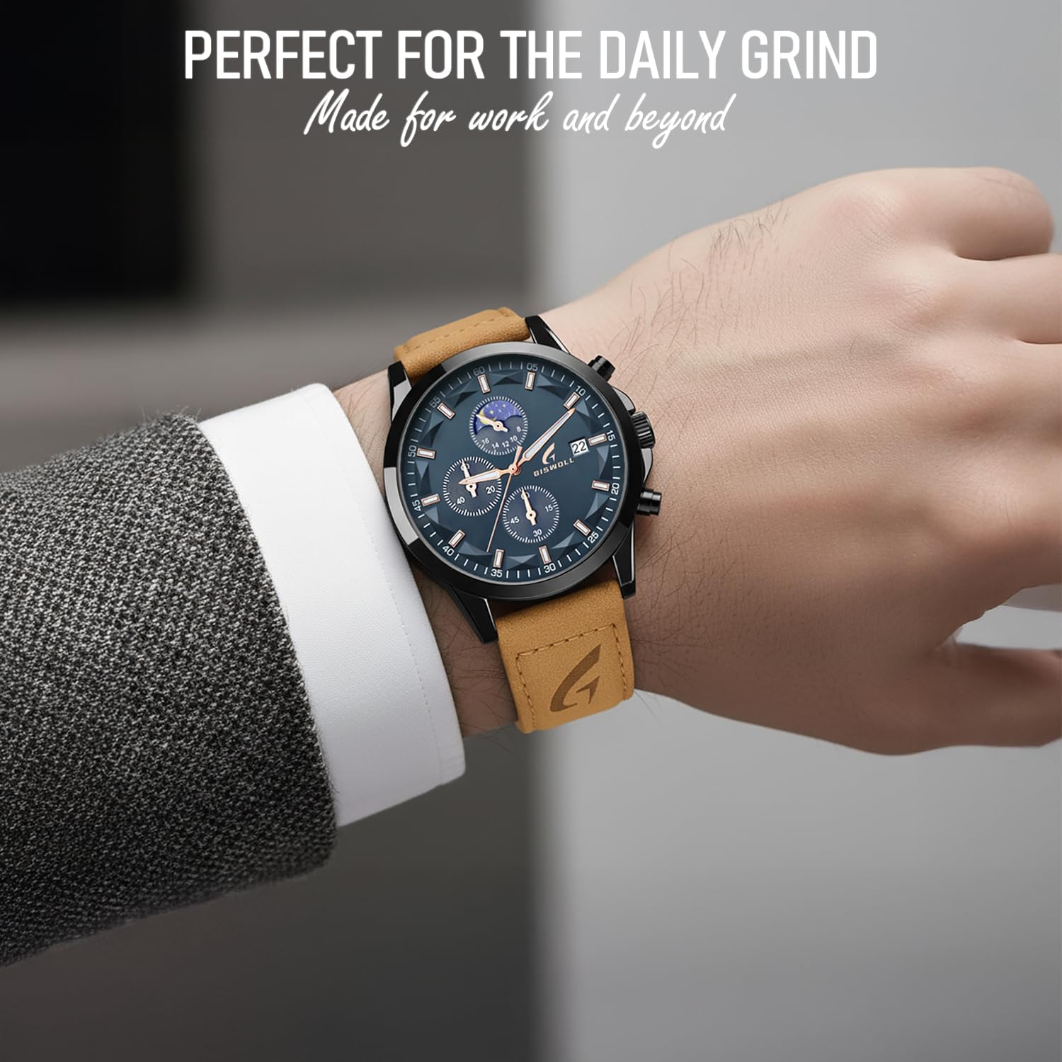 Distinctive Mens Analog Chronograph Watches with Auto Date & Multi Subdials, Fashion Casual Sport Quartz Wrist Watches with Luminous, 3ATM Waterproof, Valentines Day Gifts for Him, Boyfriend, Husband, Dad - Image 3