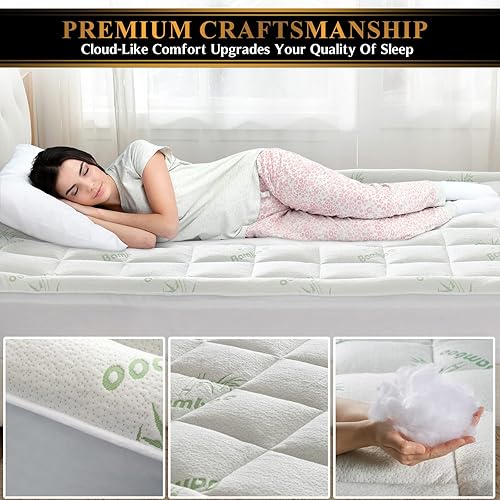 Miniatura 4 de Protector de colchón de bambú tamaño California King protector de colchón refrescante con bolsillo de 6 a 22 pulgadas de profundidad funda de