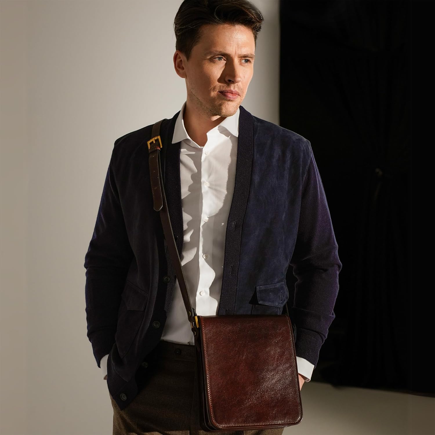 Time Resistance Italian Leather Messenger Bag for Men - Full Grain Leather Men's Crossbody Bag - Tablet Sized Shoulder Bag - Image 2