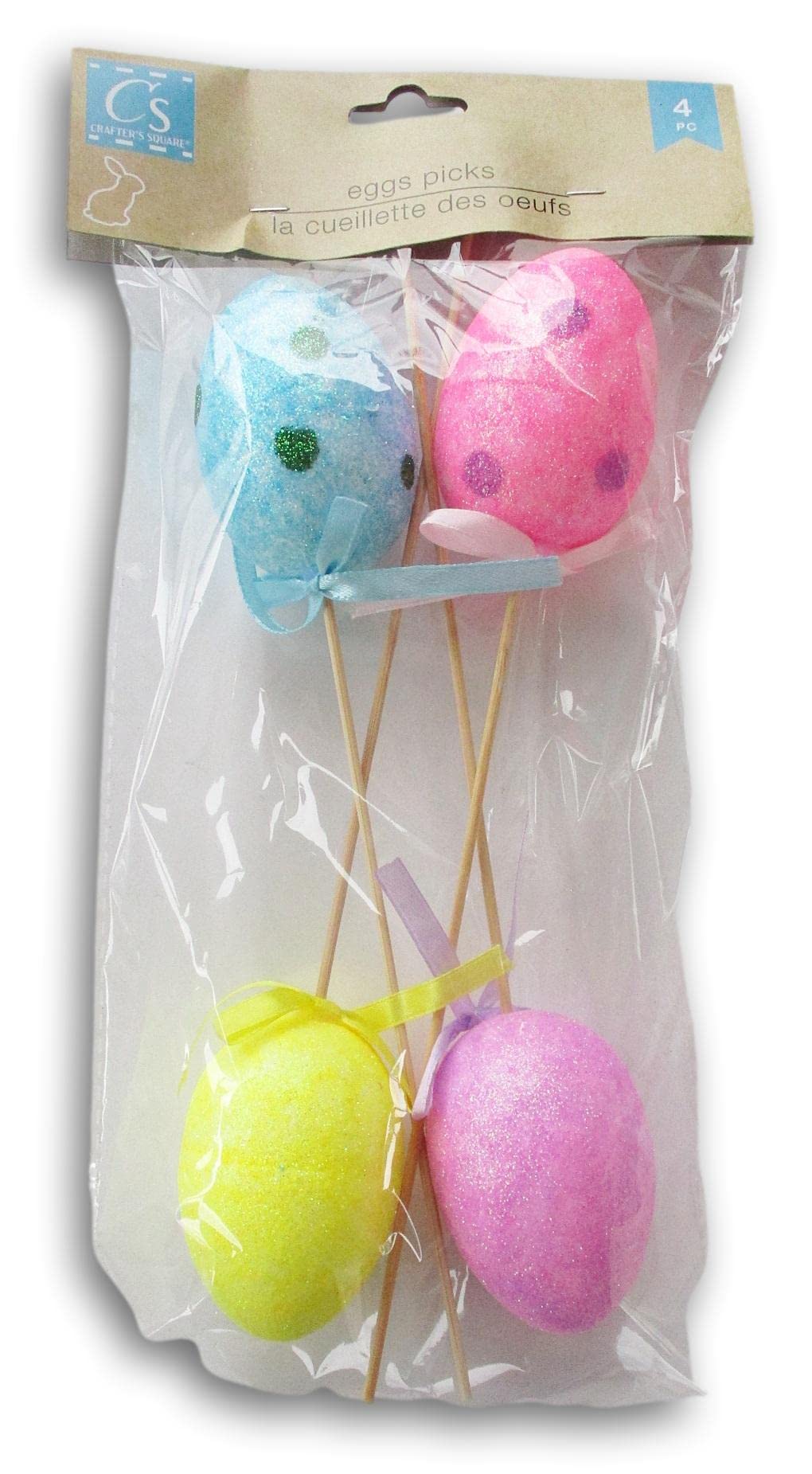 Easter Egg Picks with Glitter for Floral Art - 4 Count - 10 Inches Tall - Colors Vary