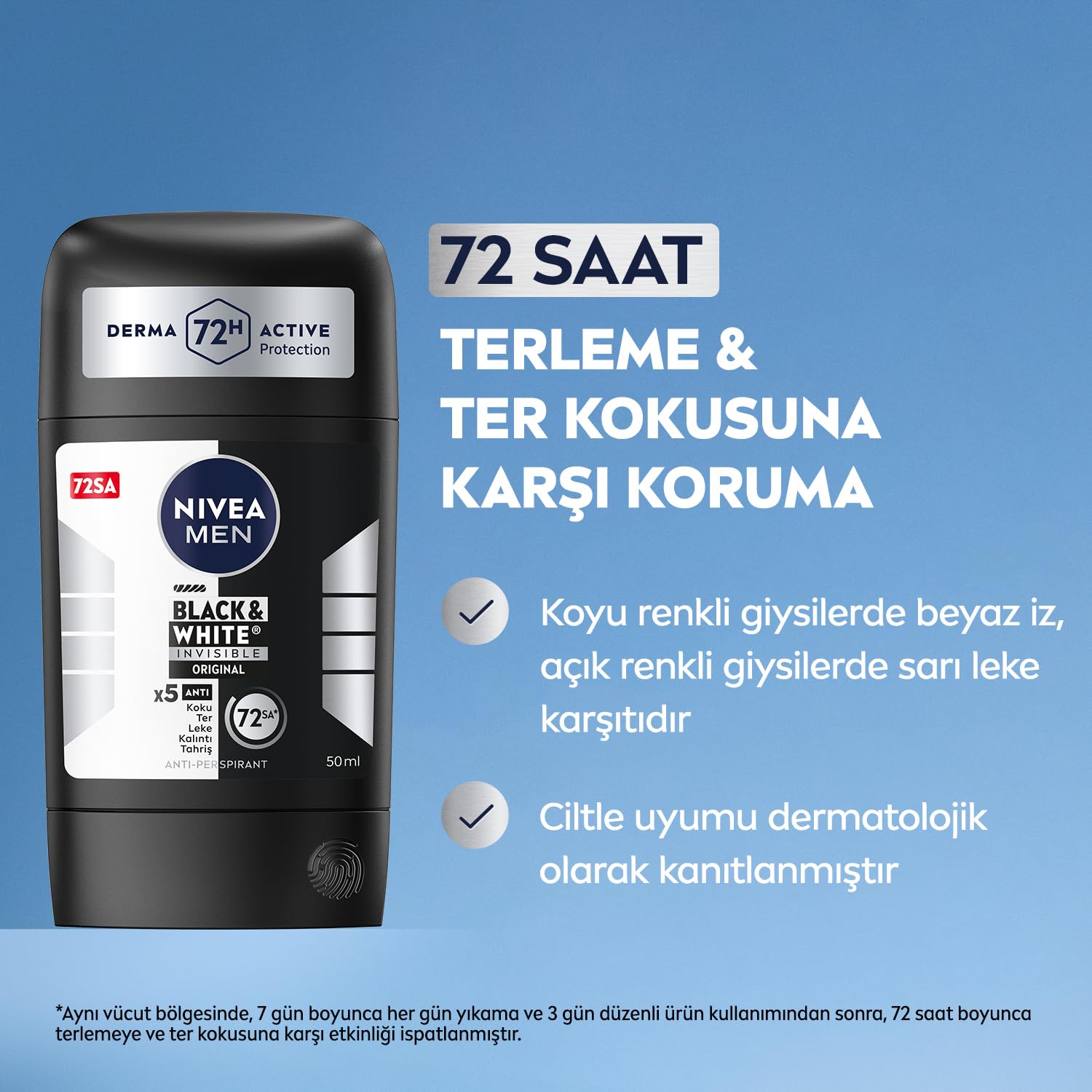 NIVEA MEN Erkek Stick Deodorant Black&white Invisible Original 50ml 72 Saat Anti-perspirant Ter Koruması
