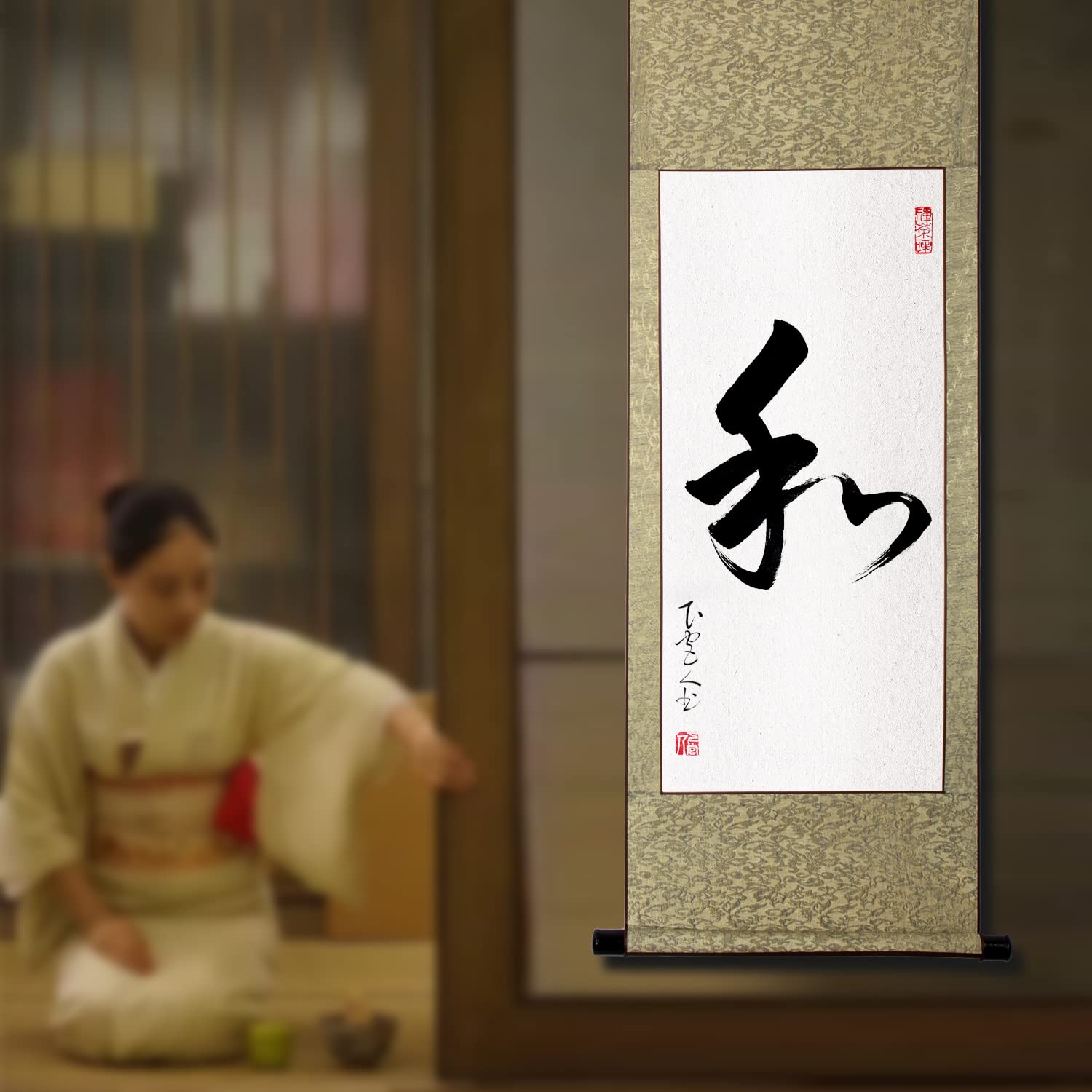 骨董 古い肉筆 短冊型額装書道 作品 時代物 和歌/俳句 和室 茶室 骨董