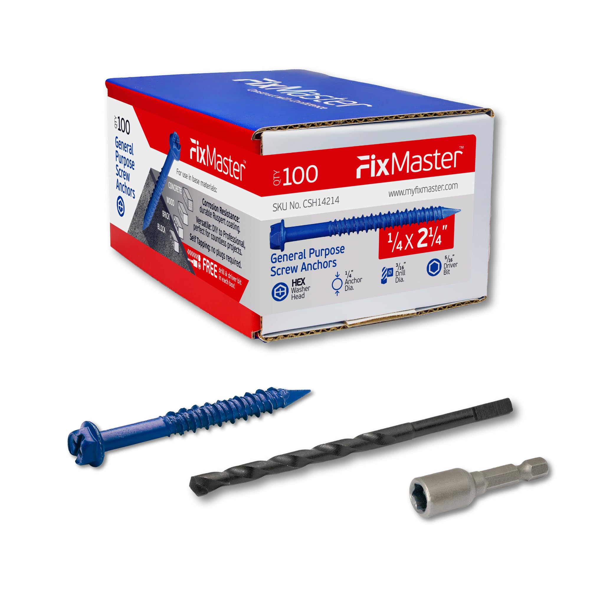 Concrete Screw Anchors - 100 Pack with Drill Bit & Screwdriver -9