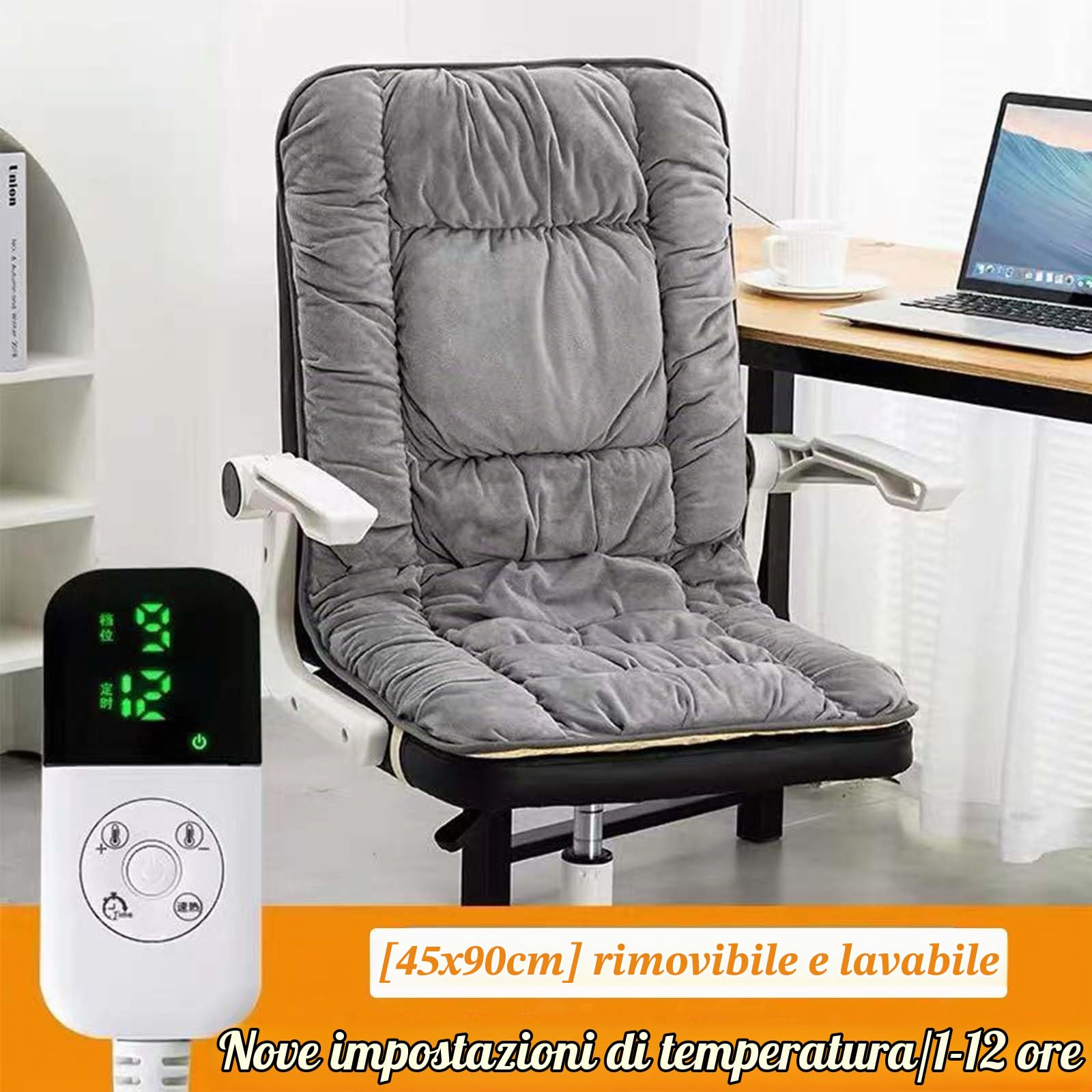 Cuscino Riscaldato Per Sedia Da Ufficio, Cuscino Del Sedile Riscaldato Con 9 Temperature Regolabili E 4 Tempi, Riscaldamento Del Sedile, Rimovibile E Lavabile(Gray)