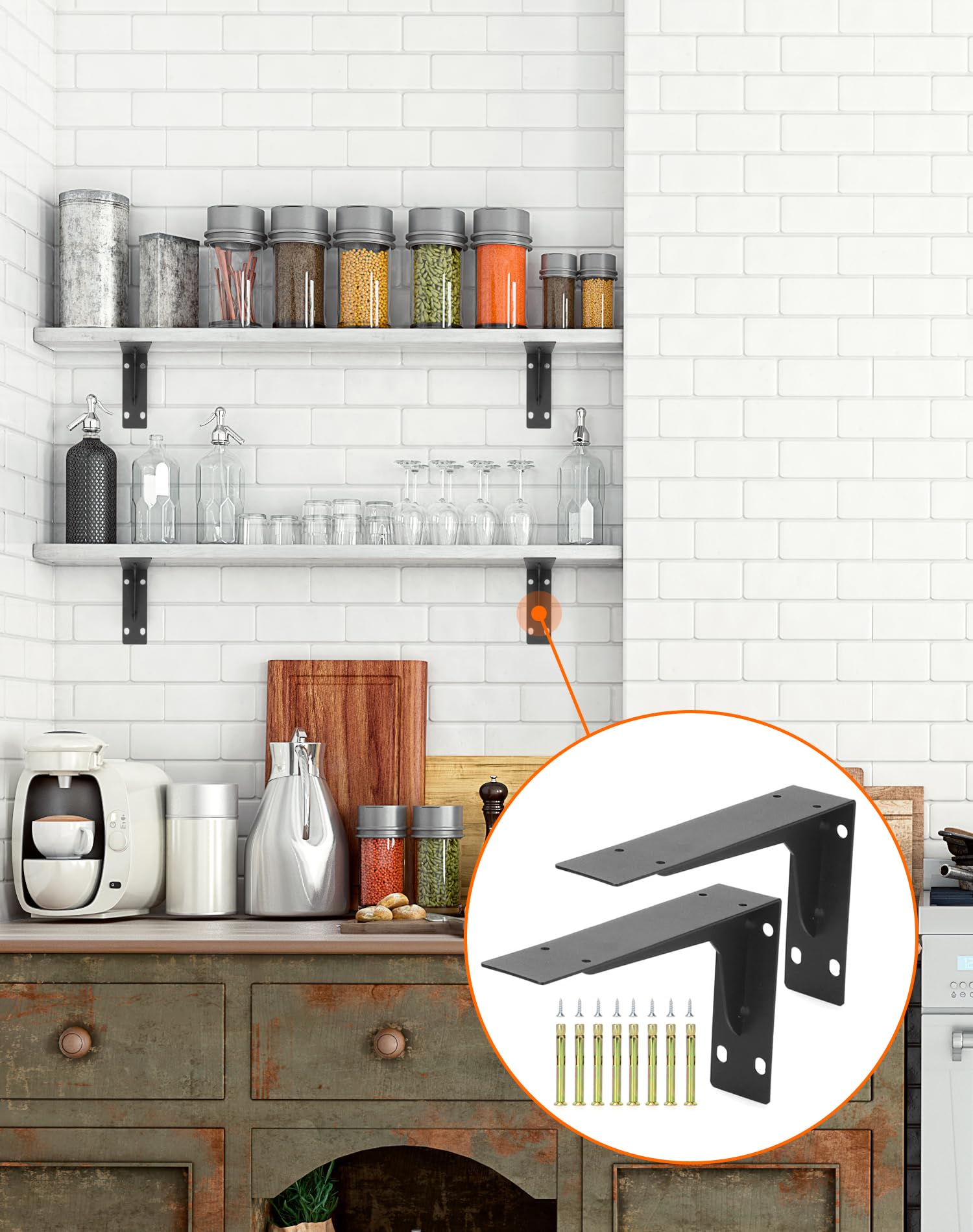 Staffette Per Mensole Pesanti - 4 Pezzi In Acciaio, Capacità 120kg (290x145mm) - Foto 6