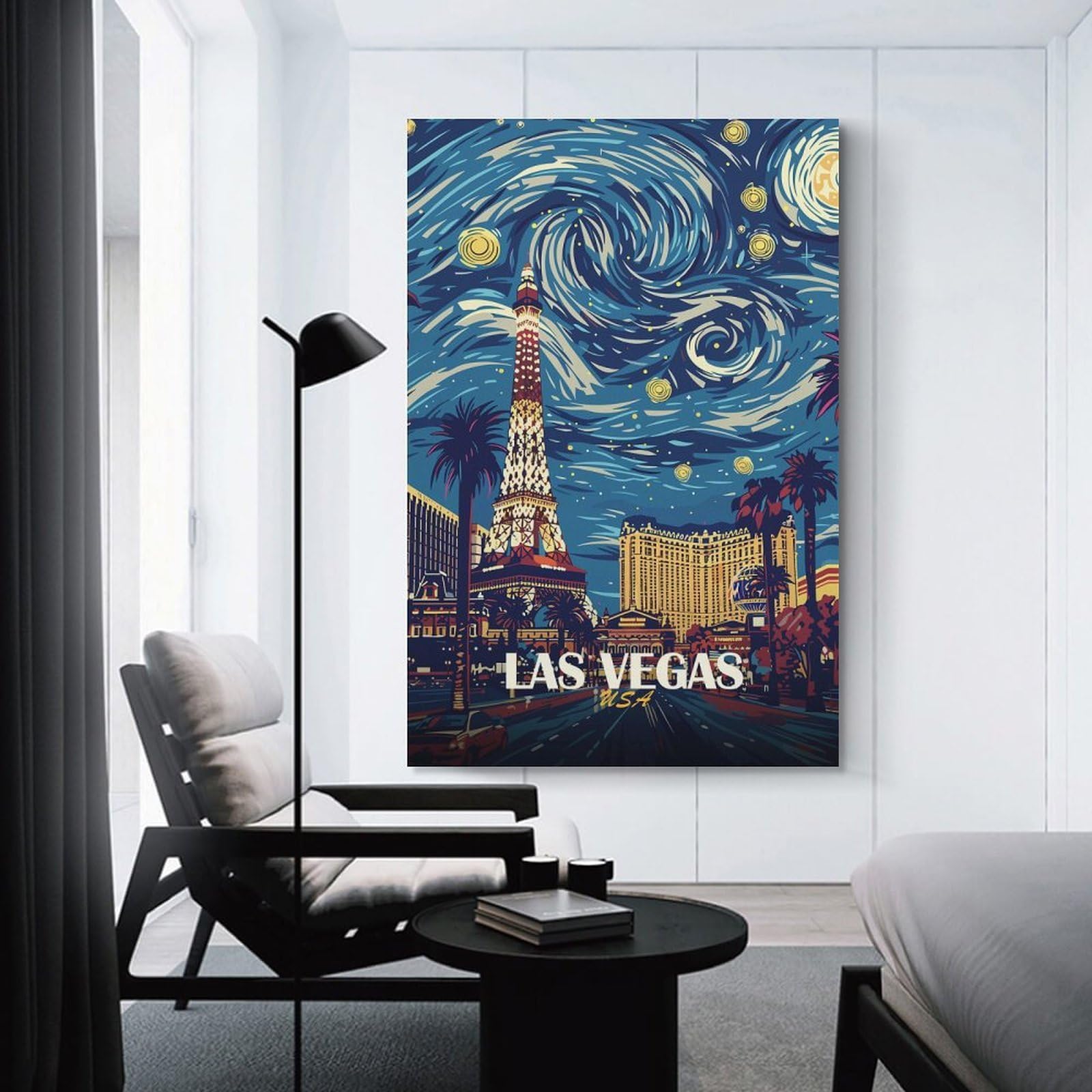 Junmoney Room Decor Wall Art Las Vegas Starry Night Art, 24x36inch(60x90cm), for Flats, Guest Rooms Or Compact Rooms, Wall Decor with Flexible Room Appeal