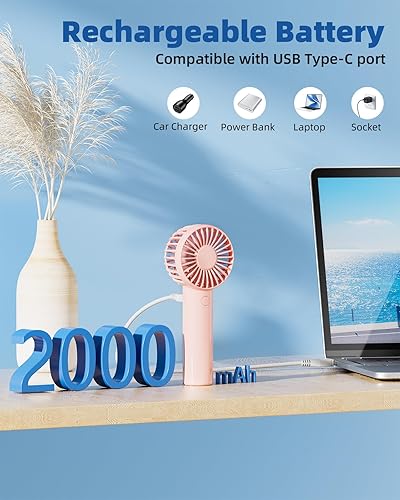 Vista 2 de Mini ventilador de mano, potente ventilador personal portátil de 3 velocidades, diseño lindo y de bolsillo, recargable por USB para maquillaje
