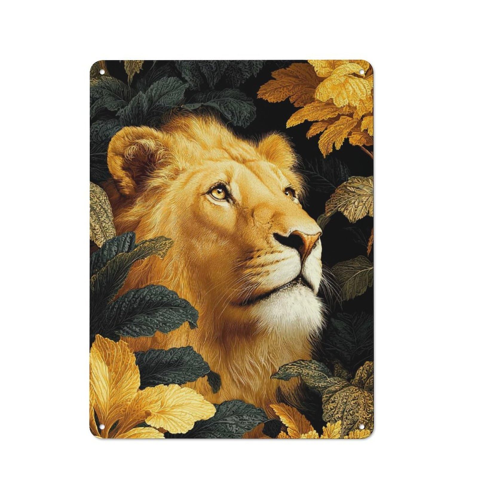 Junmoney Lion Portrait Surrounded By Foliage Tin Wall Sign With Design 40X30cm, Classic Kitchen Wall Decor For Restaurant, Kitchen, Counter Or Breakfast Nook
