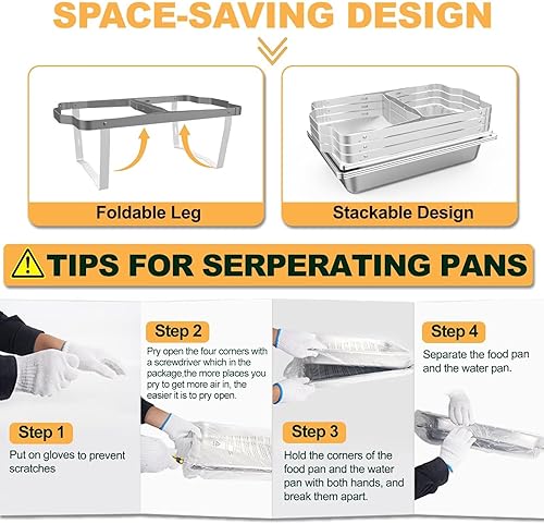 Miniatura 6 de Festa Essential Juego de 2 platos rectangulares de 8 cuartos de galón de acero inoxidable para catering, calentador de alimentos con bandeja