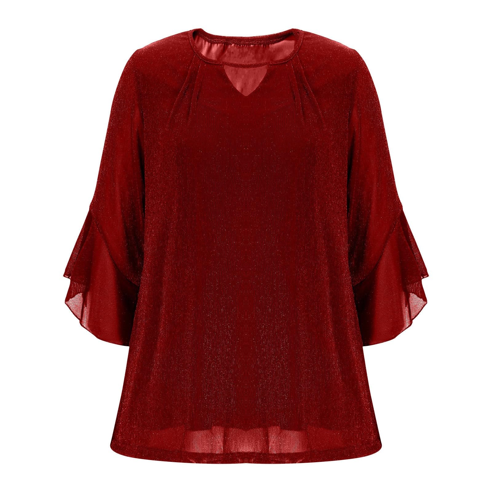 Top da donna con brillantini, per feste, Capodanno, con paillette, con scollo a V, per feste, matrimoni, feste, carnevale, a maniche lunghe