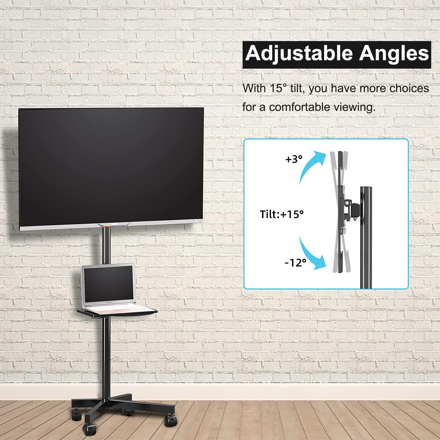 XINLEI Supporto TV mobile su ruote, carrello TV portatile con ripiano per TV a schermo piatto curvo da 21-60" fino a 35 kg, supporto TV alto regolabile in altezza su rotelle, VESA Max 400x400 mm ML55A