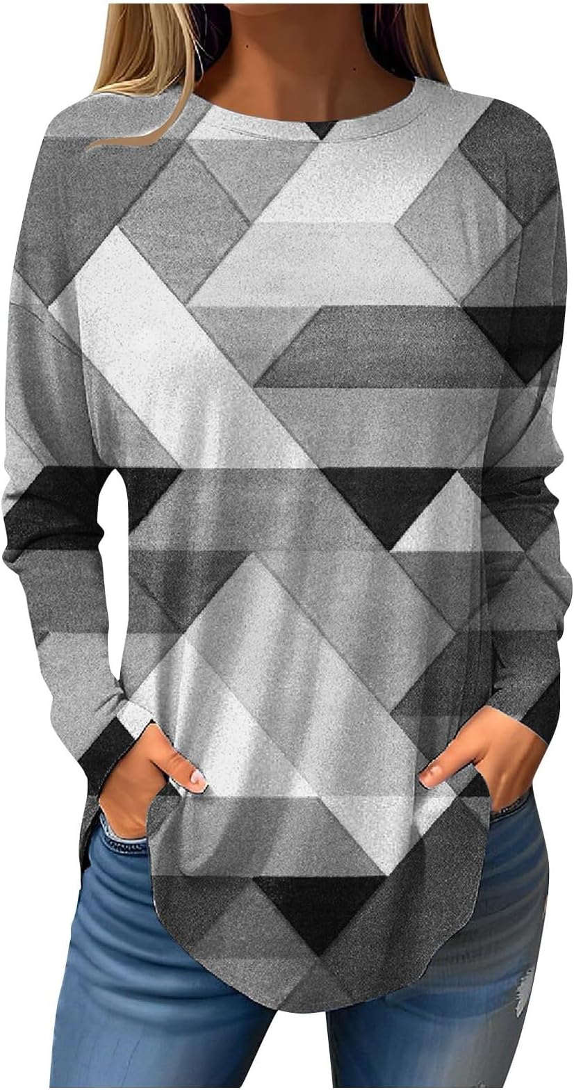 Womens Tops Dressy Casual Long Sleeve Crewneck Floral Print T Shirt to Wear with Leggings