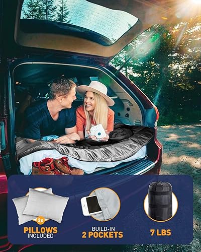 Miniatura 7 de Saco de dormir doble, XL Queen Size Saco de dormir para dos personas con almohada, saco de dormir juvenil para clima fríocálido con bolsillo