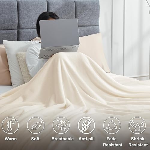 Vista 273 de Hansleep Manta de vellón tamaño individual, color verde azulado, suave y acogedora manta de franela mullida para cama, sofá, viajes, campamento