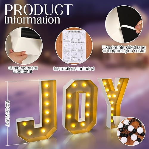 Miniatura 4 de Letrero de Navidad iluminado con luces LED gigantes, letras de alegría iluminadas, letrero grande de Navidad para patio, decoración de marquesina a