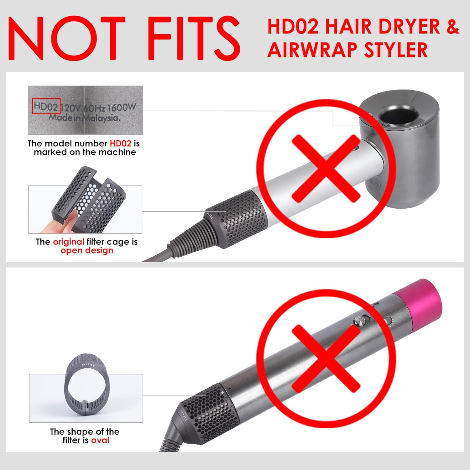 Magnetic Hair Dryer Filter Compatible with Dyson Supersonic HD01 HD03 HD08 HD15 Hair Dryer Attachment, Hair Dryer Outer Filter Spare Parts with Brush (Metallic Gray) - Image 4