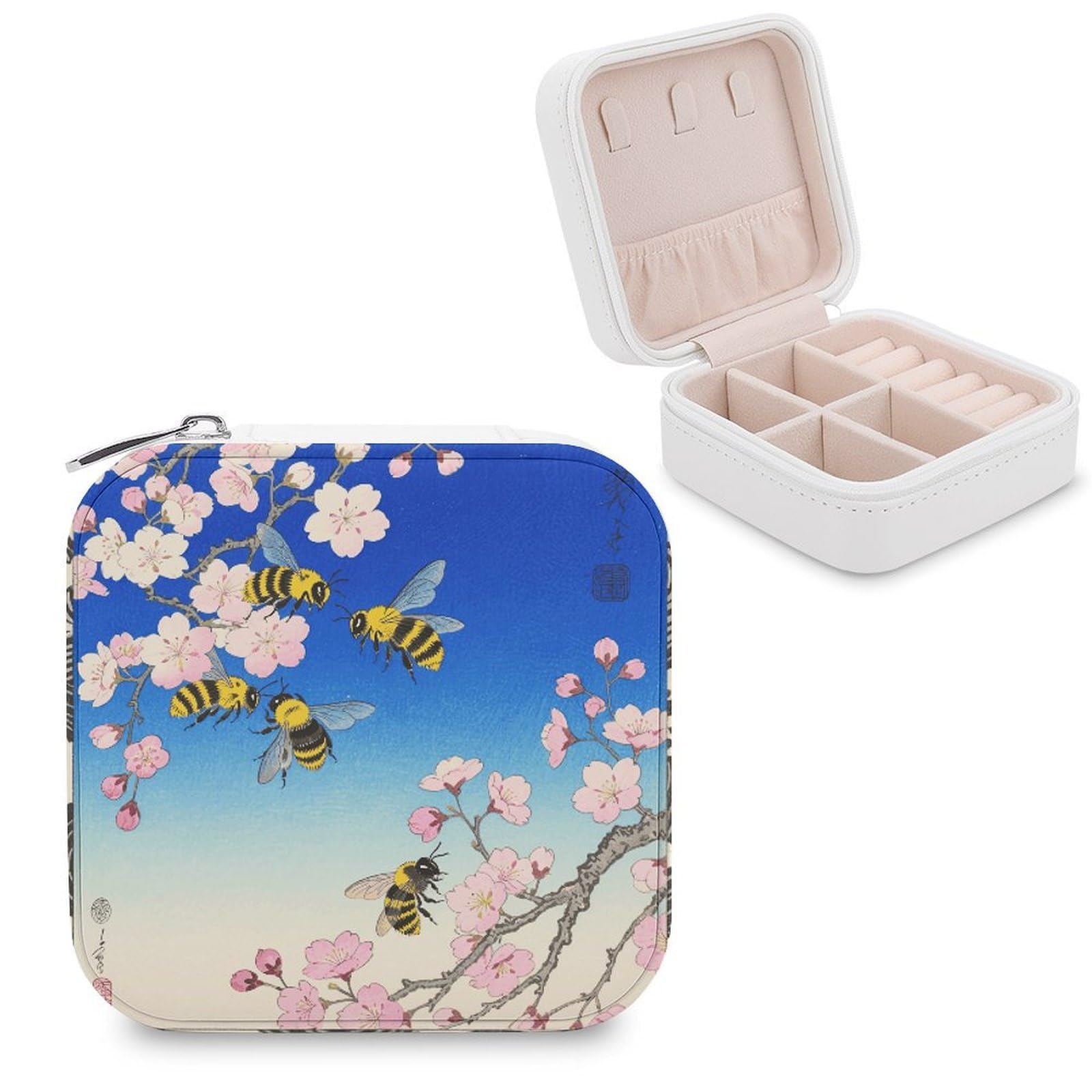 VstaDank Bumble Bees Print Jewelry Box for Women Custom Travel Jewelry Case Personalized Travel Jewelry Boxes Small Portable Jewelry Organizer Box for Rings Necklaces Bracelets Earring