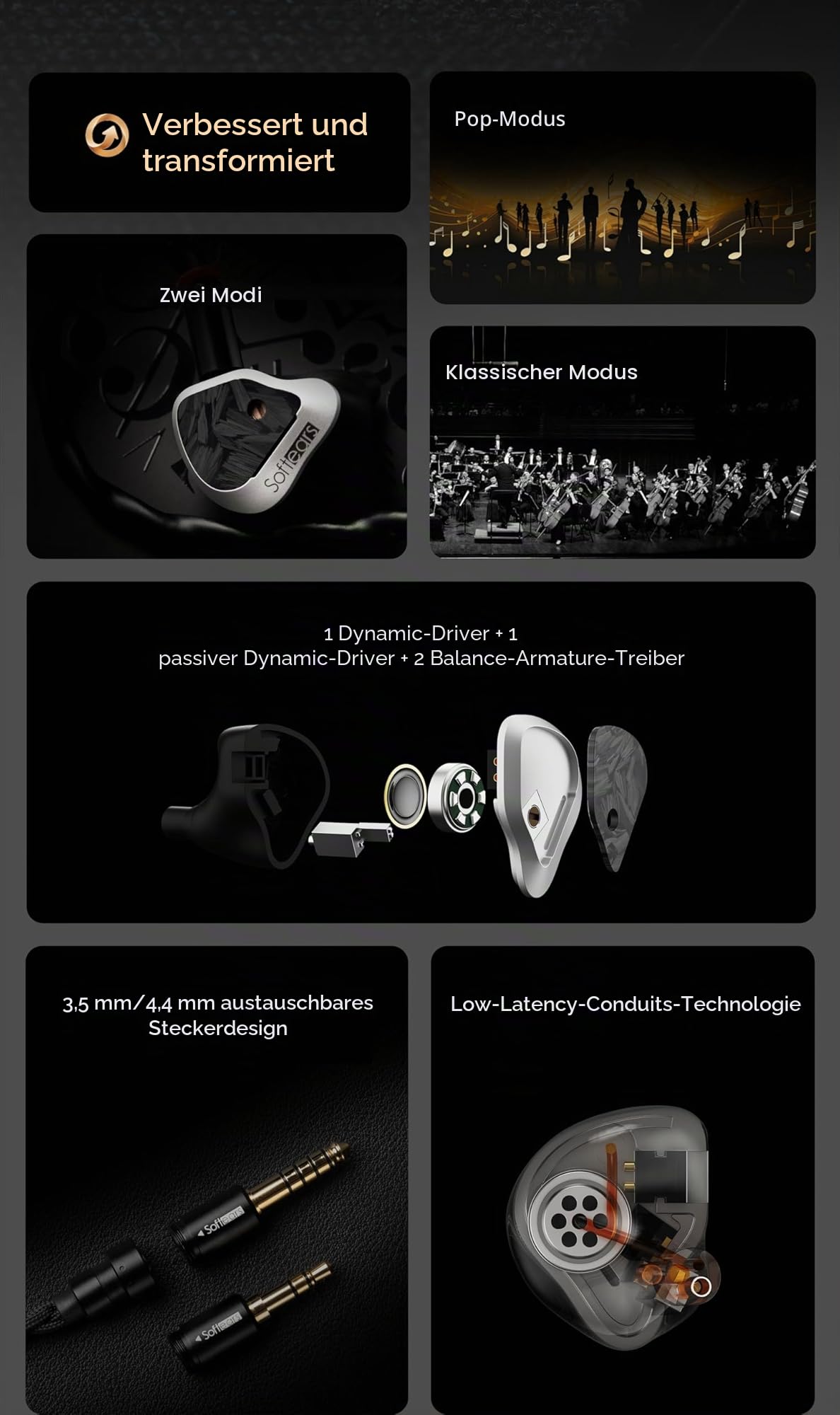 Fanmusic Softears Volume S HiFi-Kopfhörer, zwei Tuning-Modi erhältlich, In-Ear-Monitor-Kopfhörer mit 0,78 2-poligem Kabel