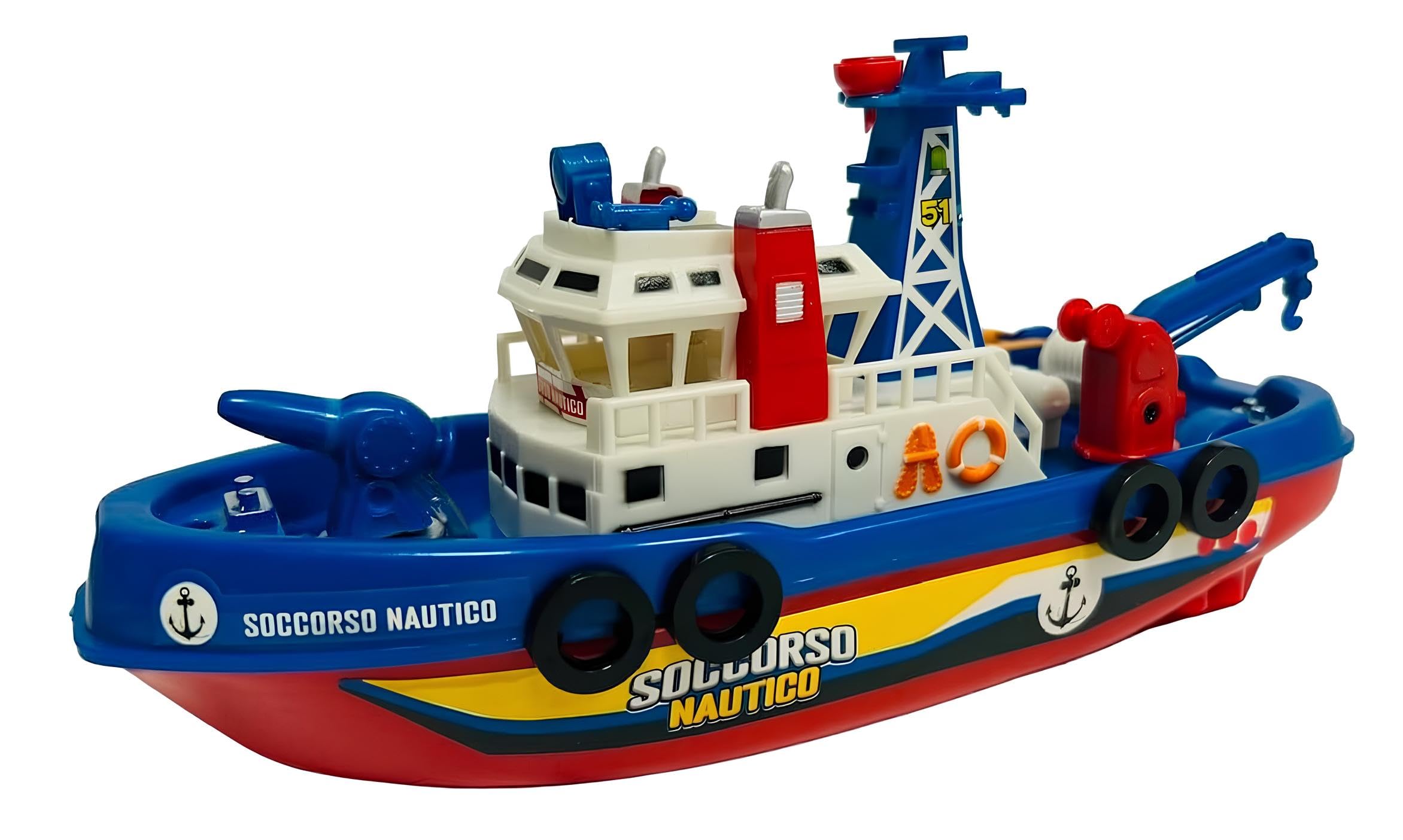 Barca Giocattolo con Cannone Spara Acqua Motoscafo a Batteria Funzionante Motoscafo Elettrico Battello Antincendio Giocattolo Nave Pompieri Soccorso Marittimo Nave Giocattolo Soccorso Nautico a Motore