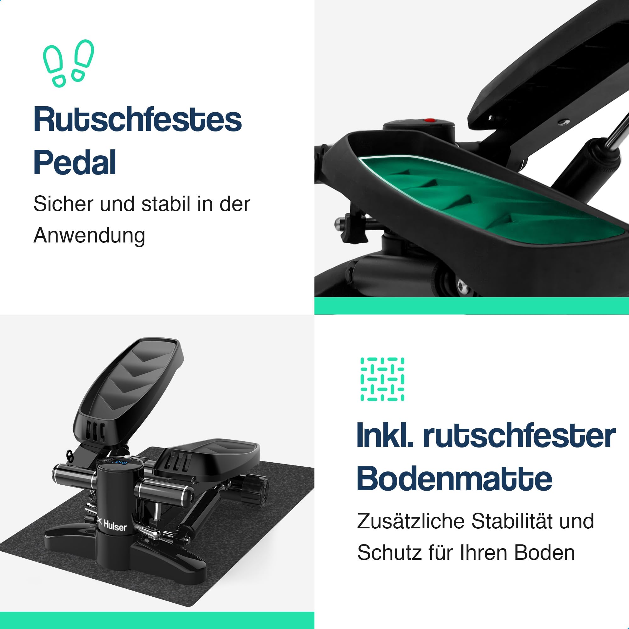 Hulser 2-in-1 Stepper für Zuhause mit Display - Ganzkörpertrainer mit Anpassbarem Widerstandssystem & Widerstandsbändern - Fitness Gerät für Arme, Oberschenkel, Gesäß & Schultern - Mit Bodenmatte