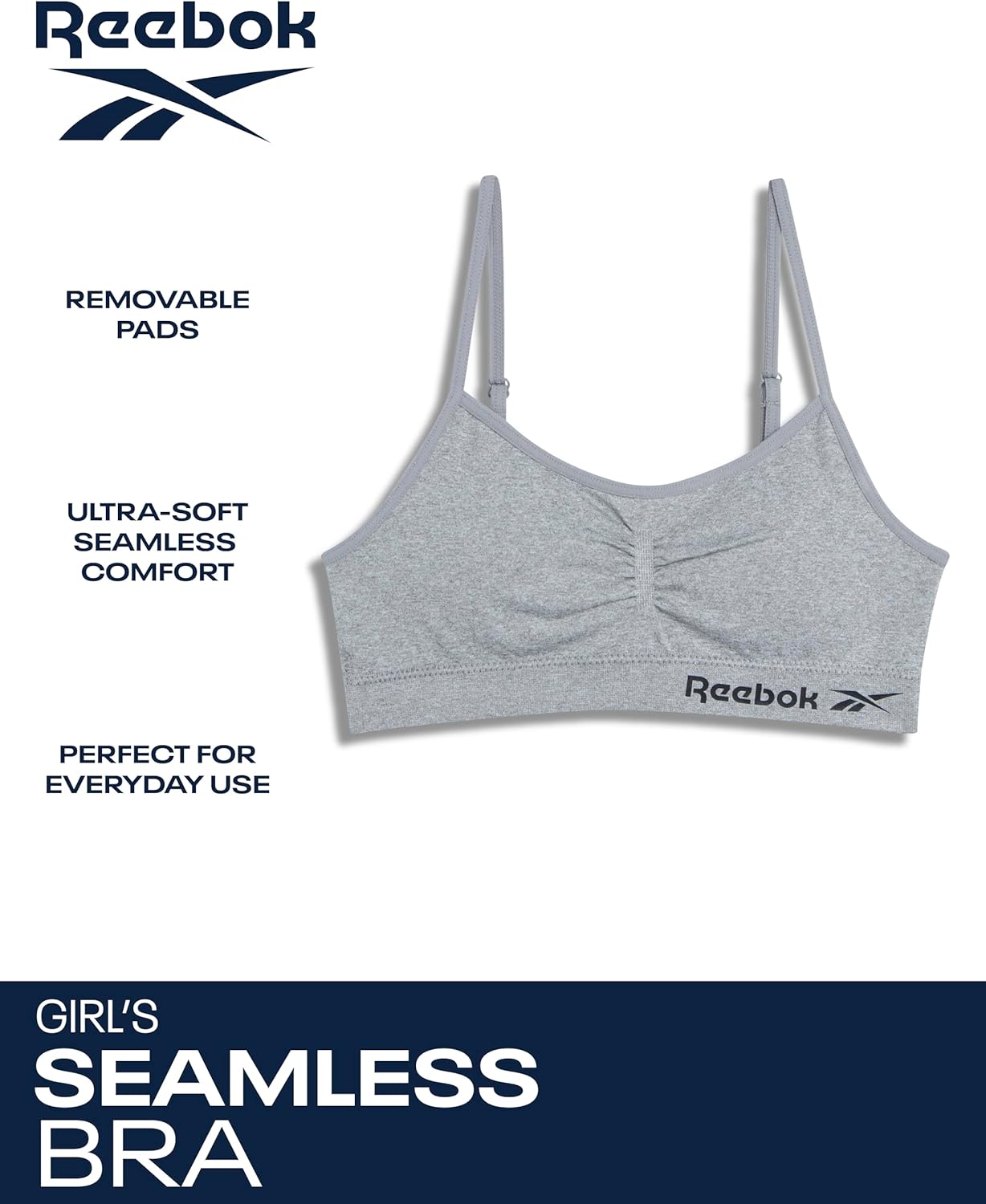 Reebok Girls Training Bras - 4 Pack Girls Bras Racerback Crop Cami Bralette with Removable Pads - Soft Seamless Bra for Teens - Image 2