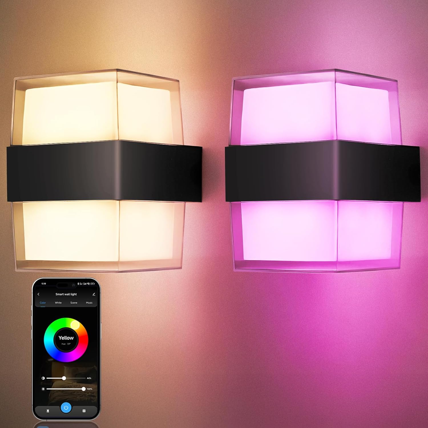 WINSEN Good Out of doors Porch Mild 1300LM Entrance Porch Mild Helps RGBCW Dimming and Alexa WiFi and Bluetooth Management Daybreak to Nightfall Out of doors Mild Fixture IP65 Waterproof 2PACK