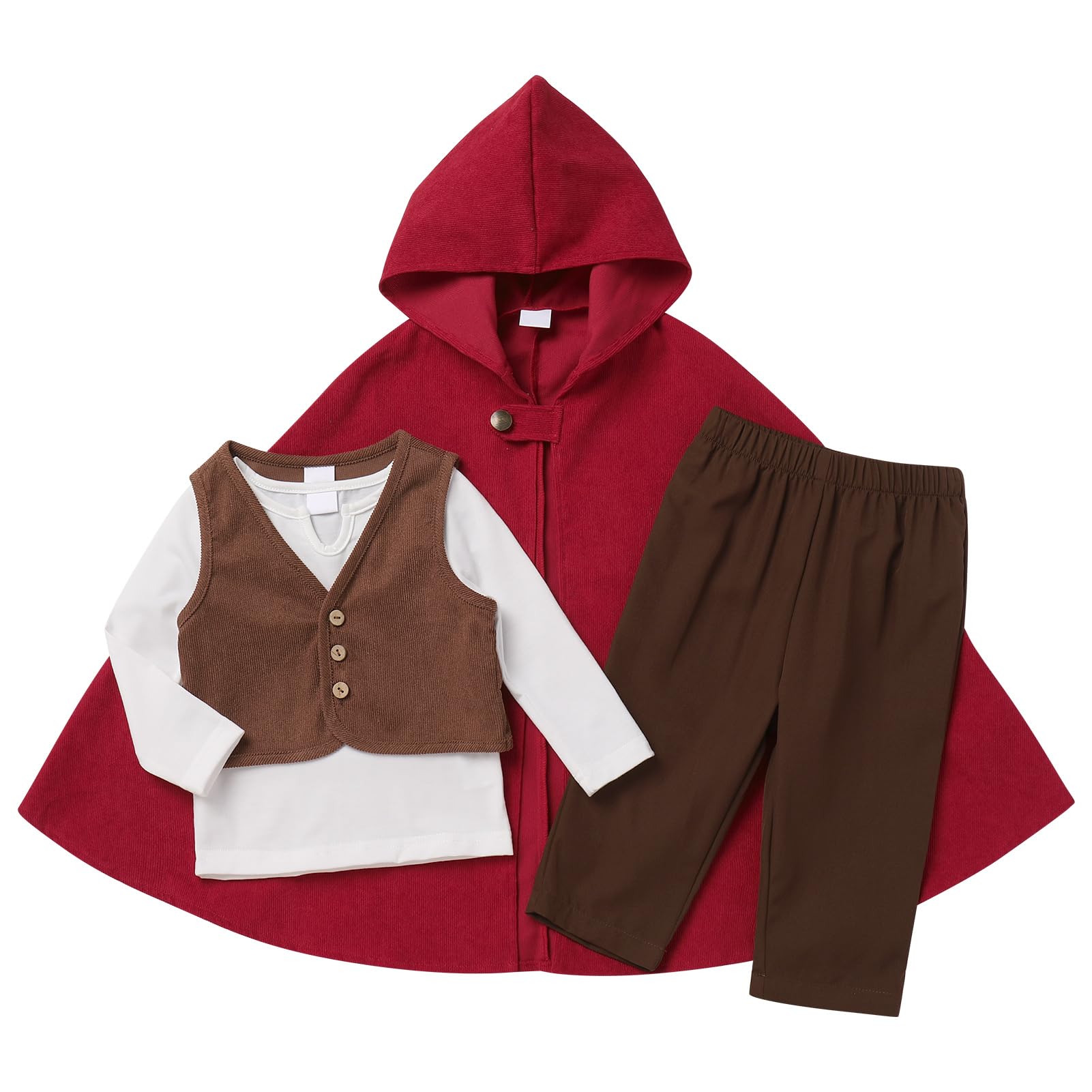 OBEEII Baby Boy Medieval Costume Cosplay Baby Suit Ring Bearer Outfit Halloween Costume Fantasy World Hooded Cloak Cape First Birthday with Top Vest Pants Cloak