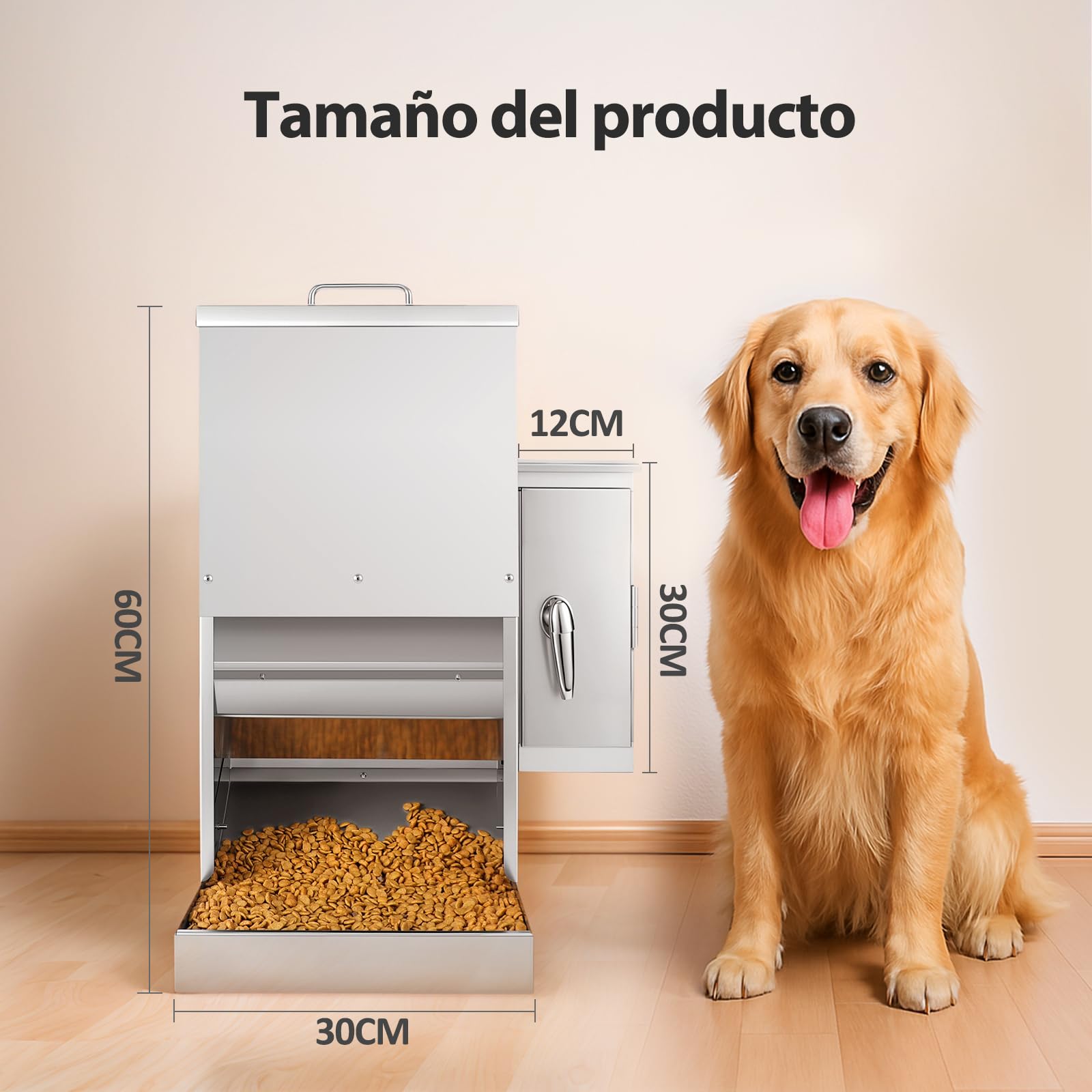Alimentador Automático para Perros de 16L con Temporizador, Dispensador de Comida de Acero Inoxidable con Horario Programable para Perros Grandes o Gatos