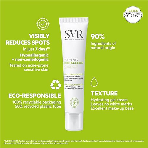 Miniatura 5 de SVR Sebiaclear Active Gel - Crema facial para pieles grasas a mixtas - Hidratante facial sin aceite con niacinamida y PHA para reducir la apariencia