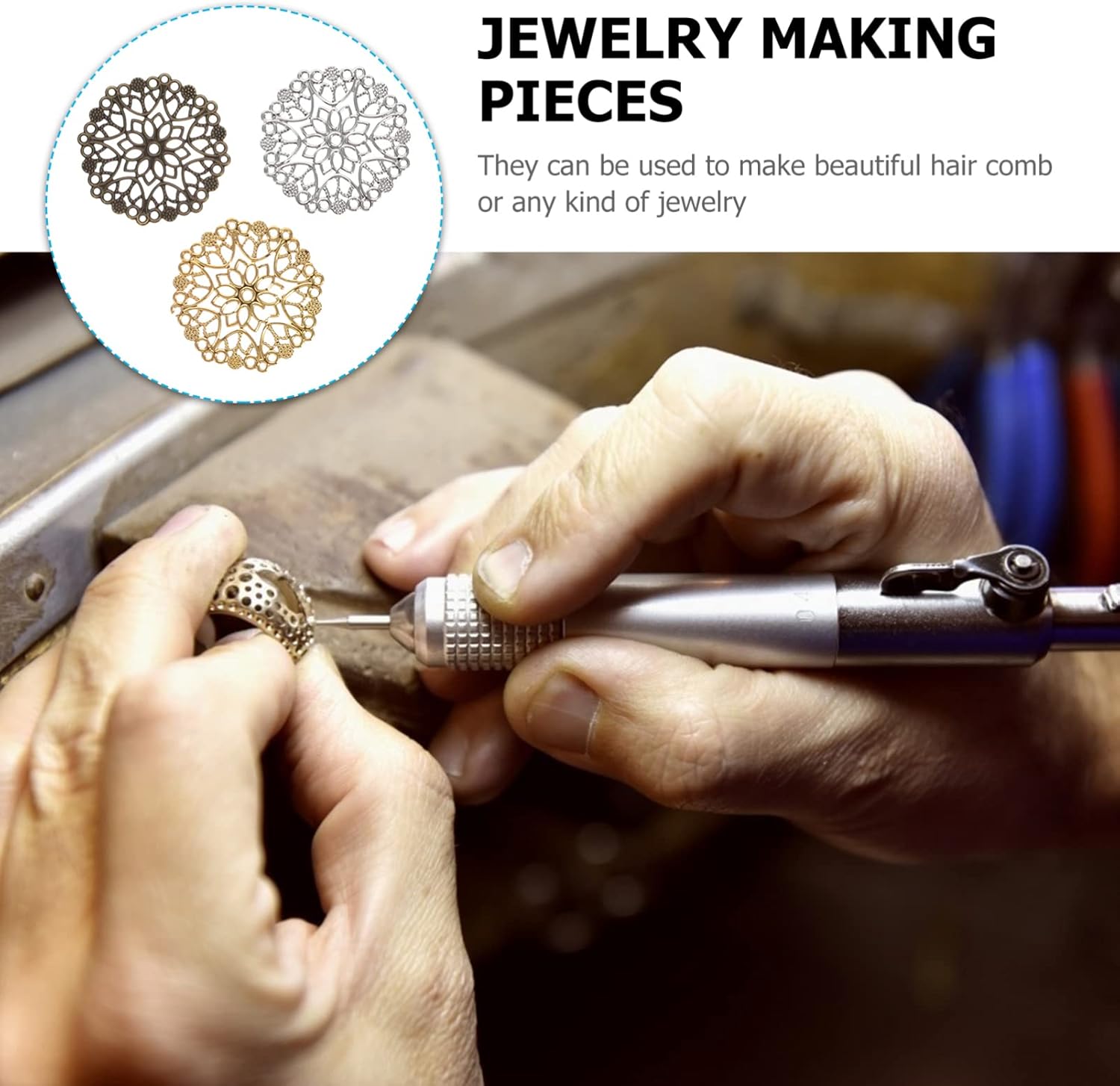 EXCEART 60Pcs Assorted Color Filigree Round Pieces for DIY Jewelry Making - Hollow Design Charms for Necklaces, Earrings, Crafts - Image 5