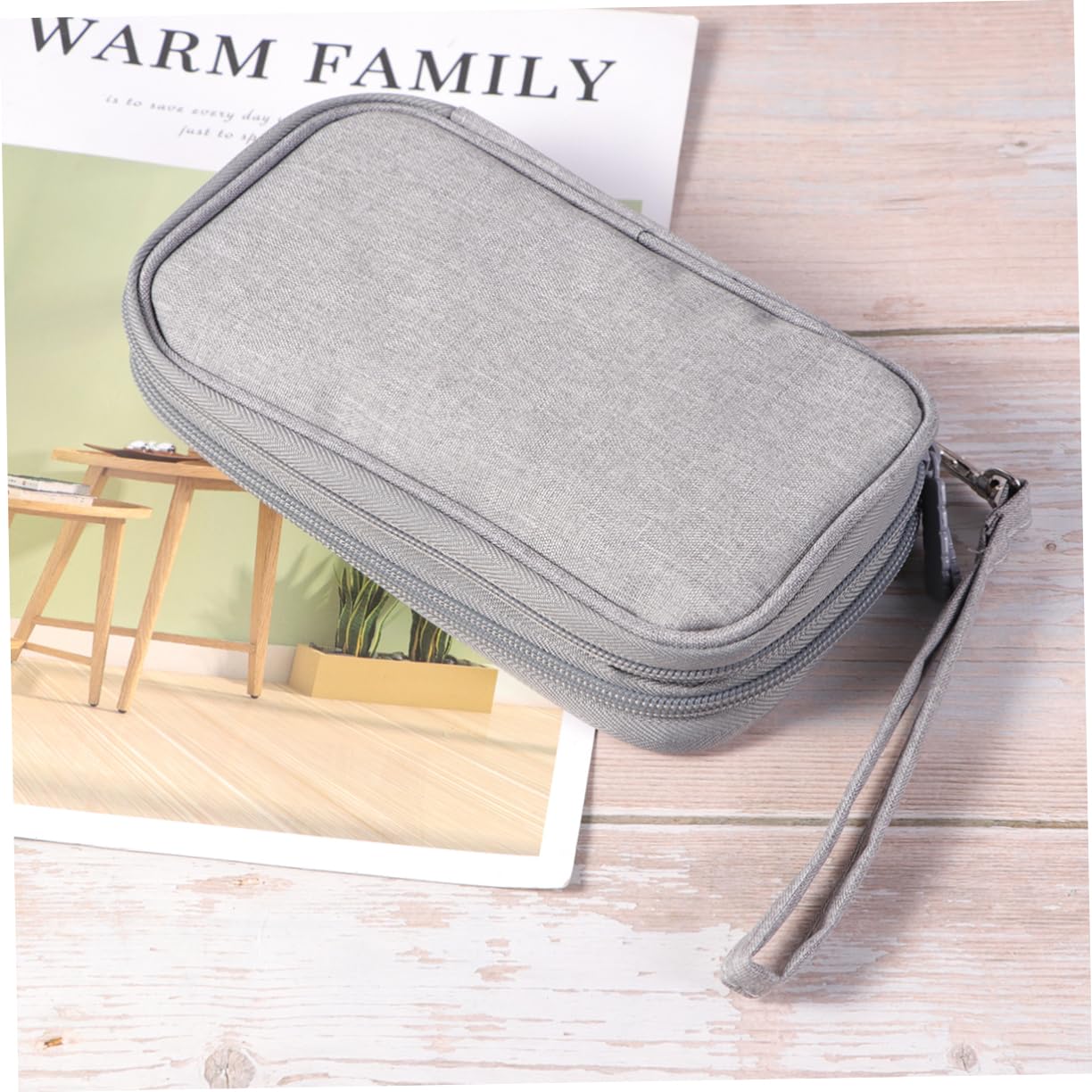 BESTonZON 3pezzi Borsa Da Viaggio Per Cavi Dati e Accessori Borsa Di Stoccaggio Digitale Doppio e Shockproof Con Design Zip e Anello Di Appendimento Grigia